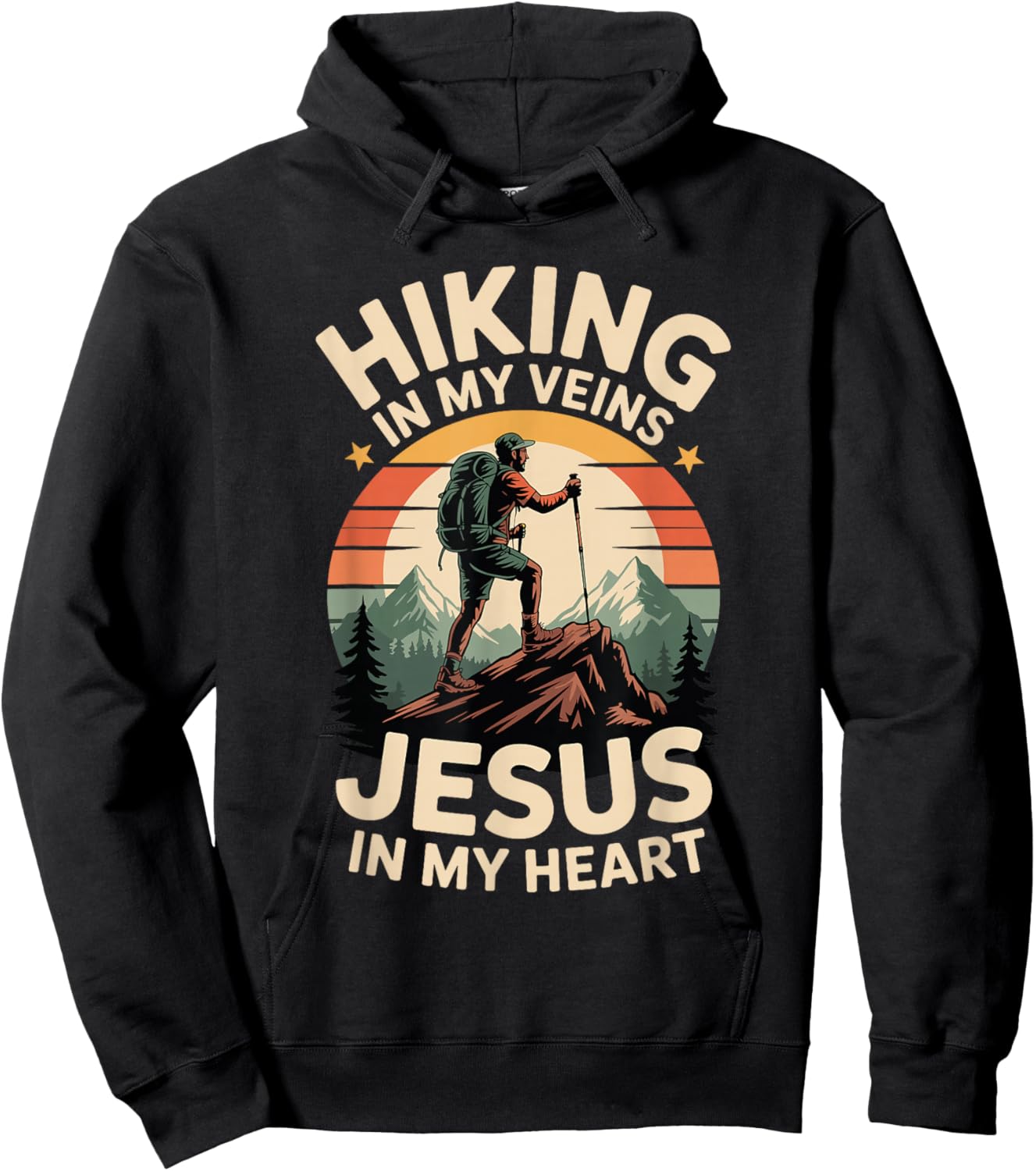 Hiking in My Veins Jesus in My Heart Faith Outdoors Hoodie - Hoodie | Black