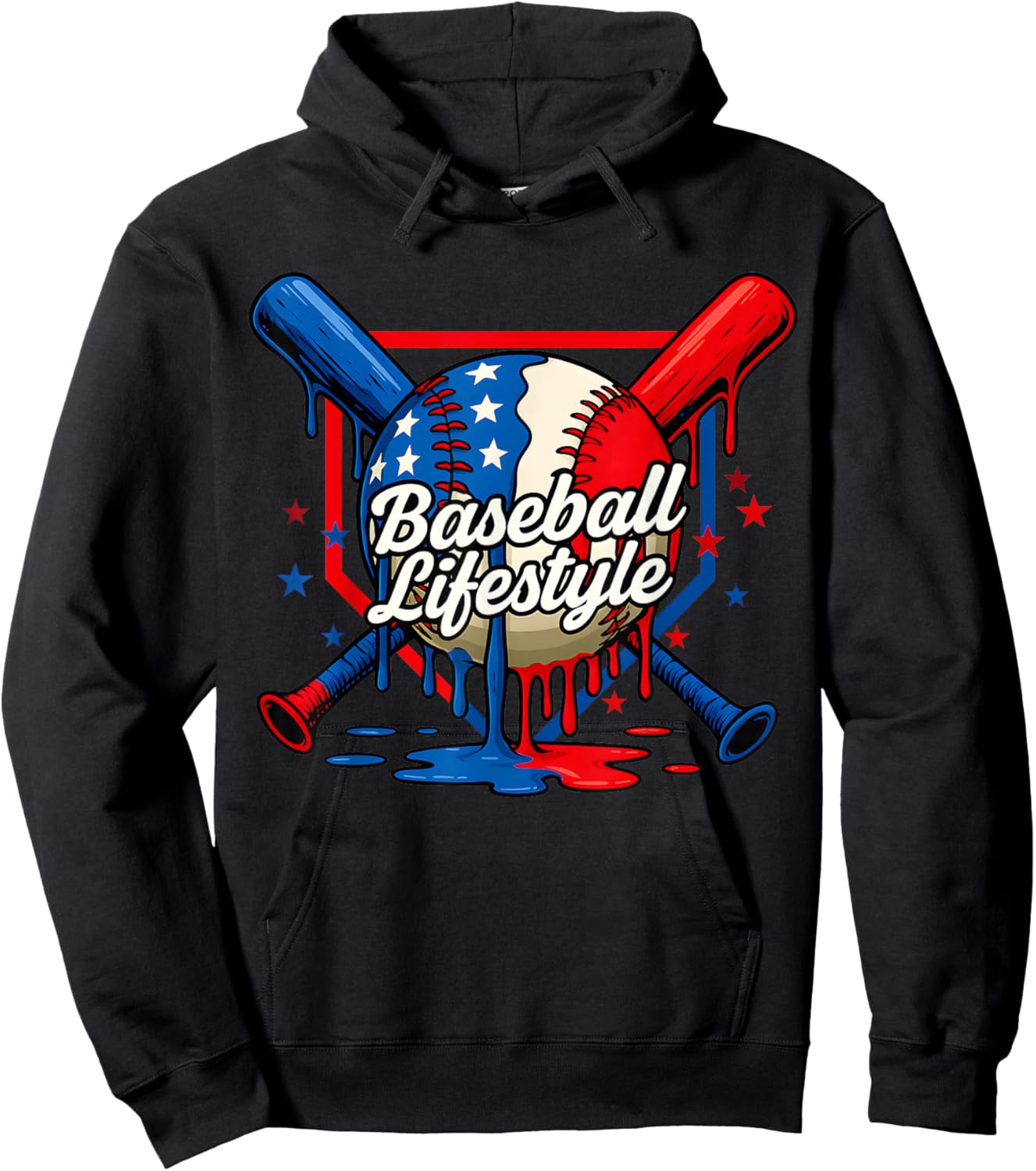 Baseball Drip American Flag for Boys Kids Youth 4th of July Hoodie - Hoodie | Black