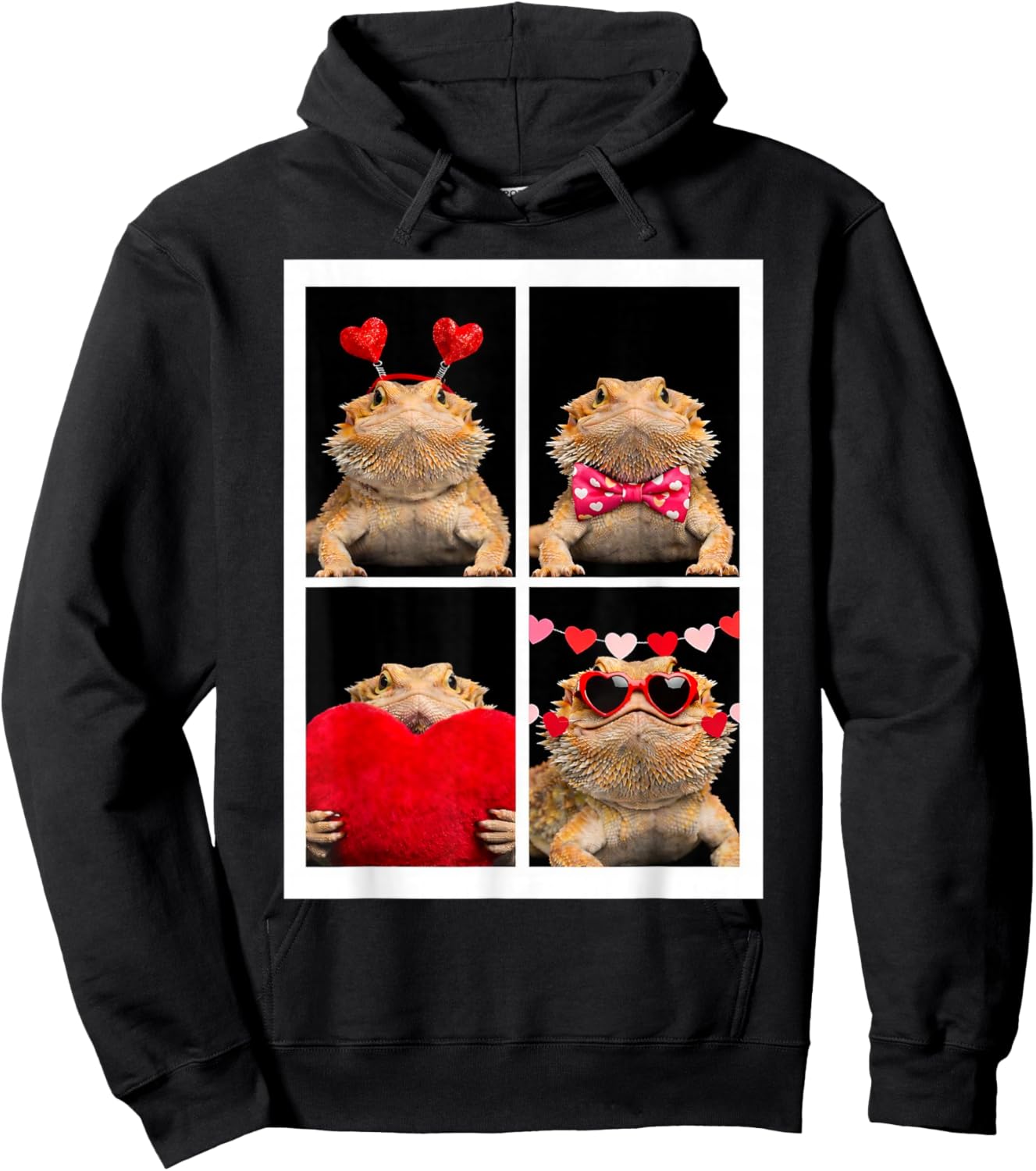 Photobooth Bearded Dragon Valentines Day Reptile Love Hoodie - Hoodie | Black