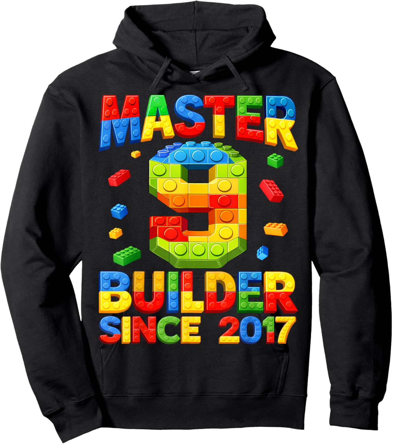 Master Builder 9th Birthday 2017 9 Years Old Building Brick Hoodie - Hoodie | Black
