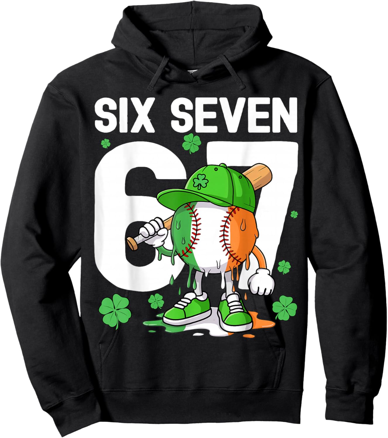 Boys St Patricks Day 67 Six Seven Baseball Ice Cream Drip Hoodie - Hoodie | Black