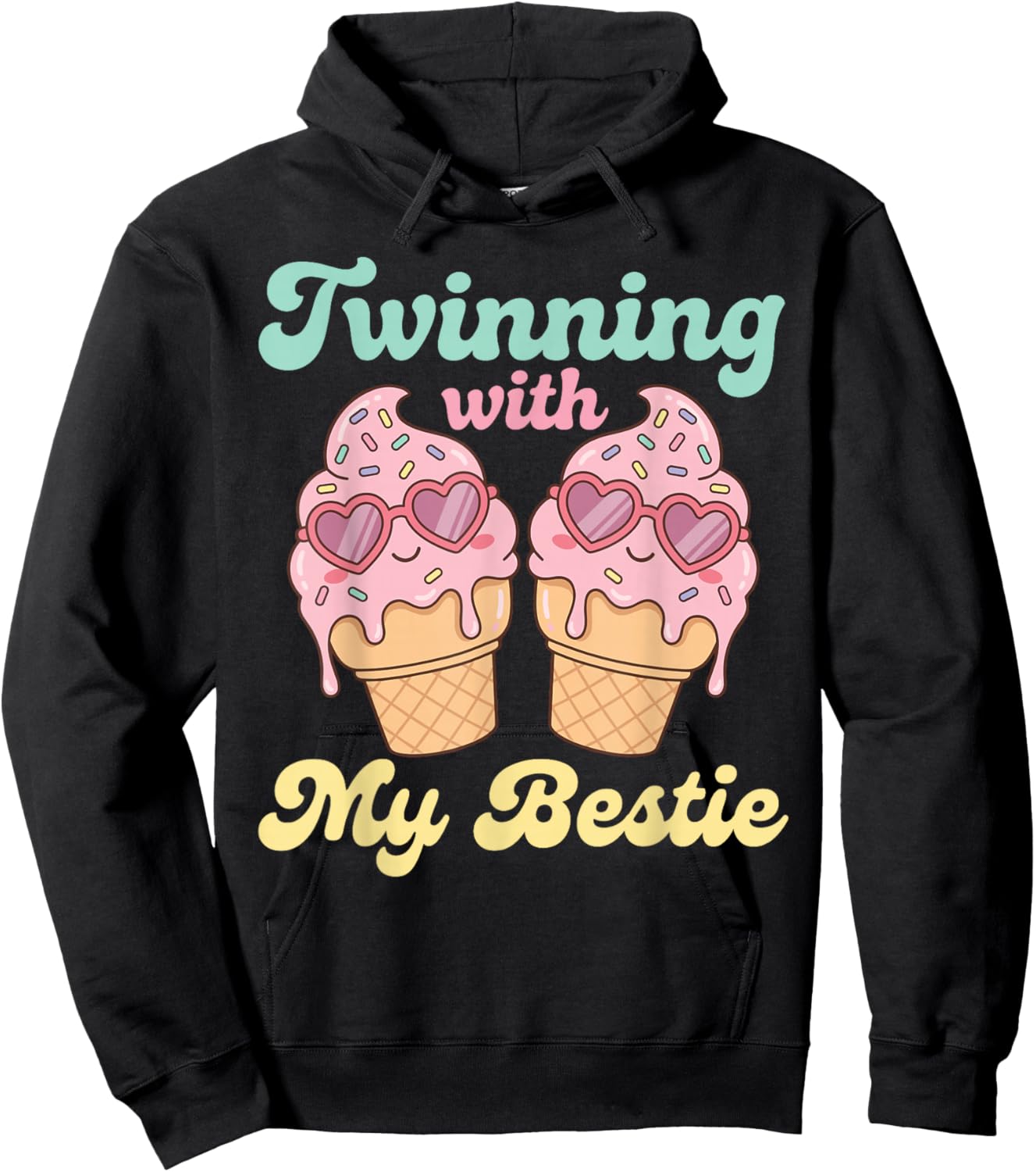 Twinning with My Bestie Matching Twins Day Ice Cream Hoodie - Hoodie | Black