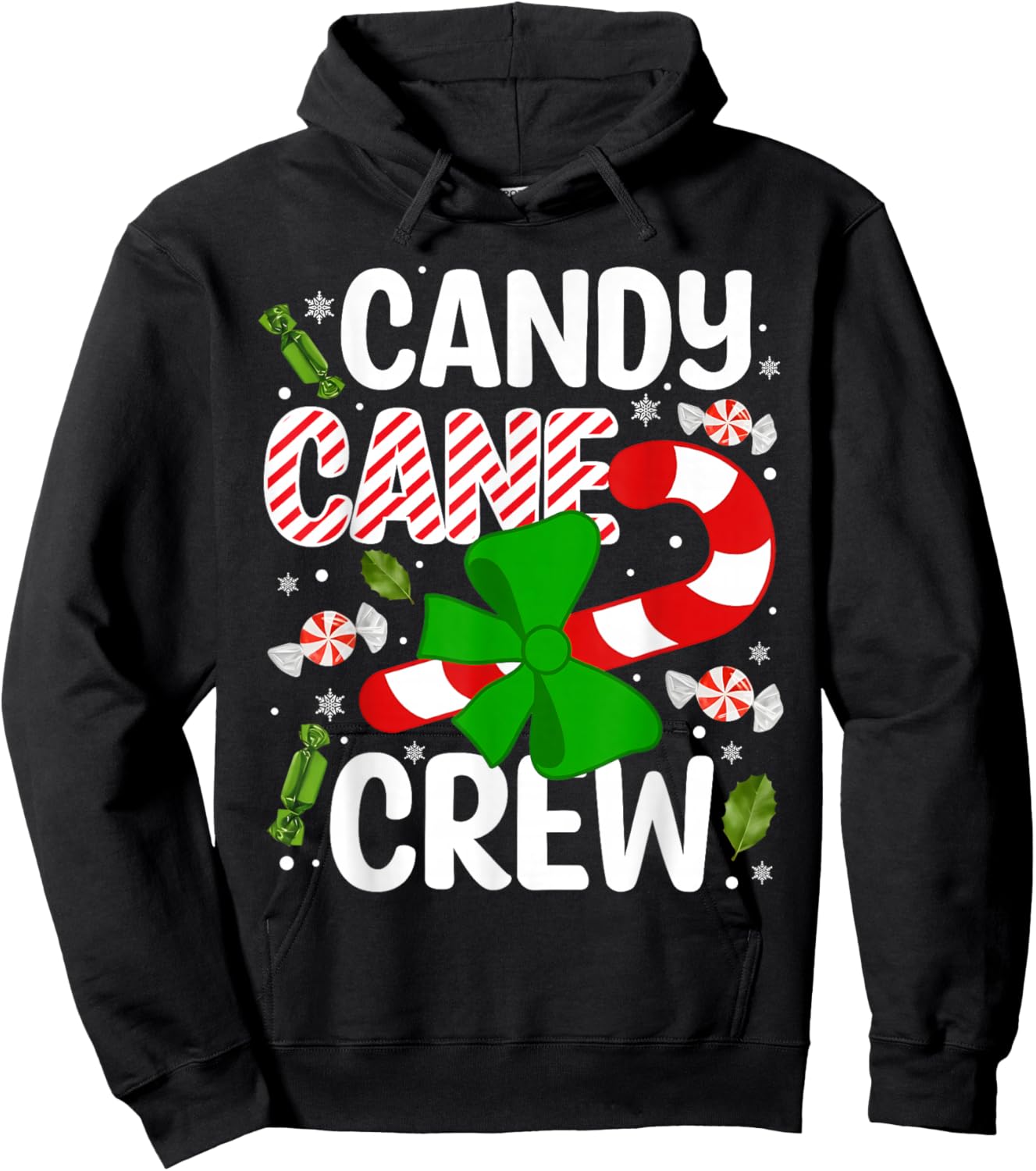 Candy Cane Crew Funny Cquette Christmas Holiday Ribbon Hoodie - Hoodie | Black