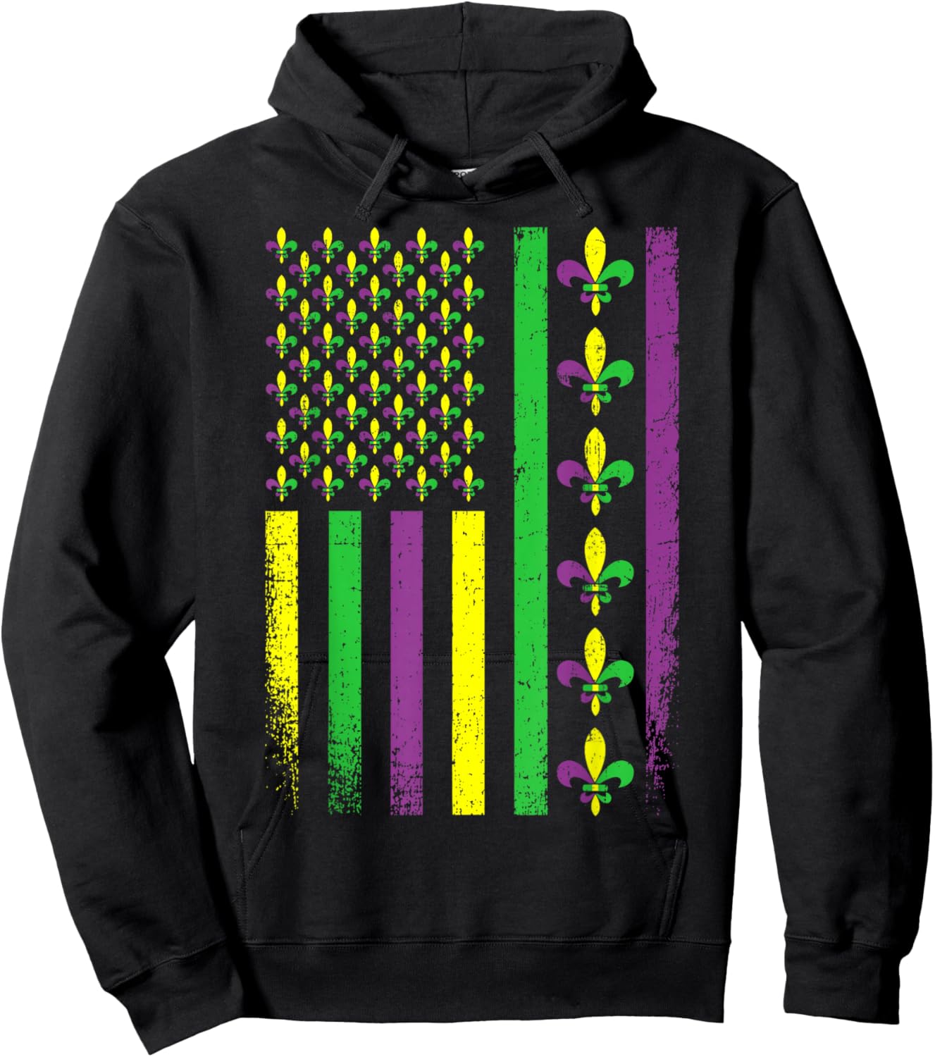 Mardi Gras Fleur De Lis US American Flag Men Women Kids Hoodie - Hoodie | Black