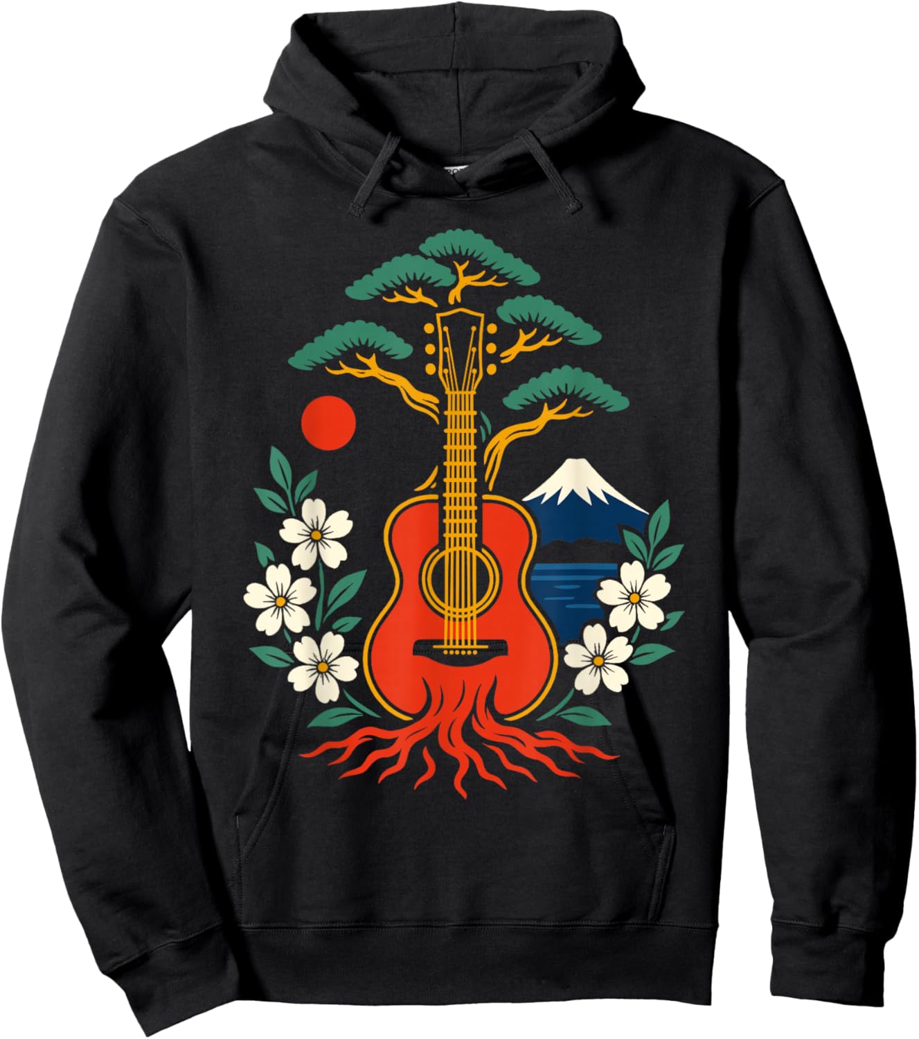 Japanese Art Guitar Men Women Kids Funny Musician Hoodie - Hoodie | Black