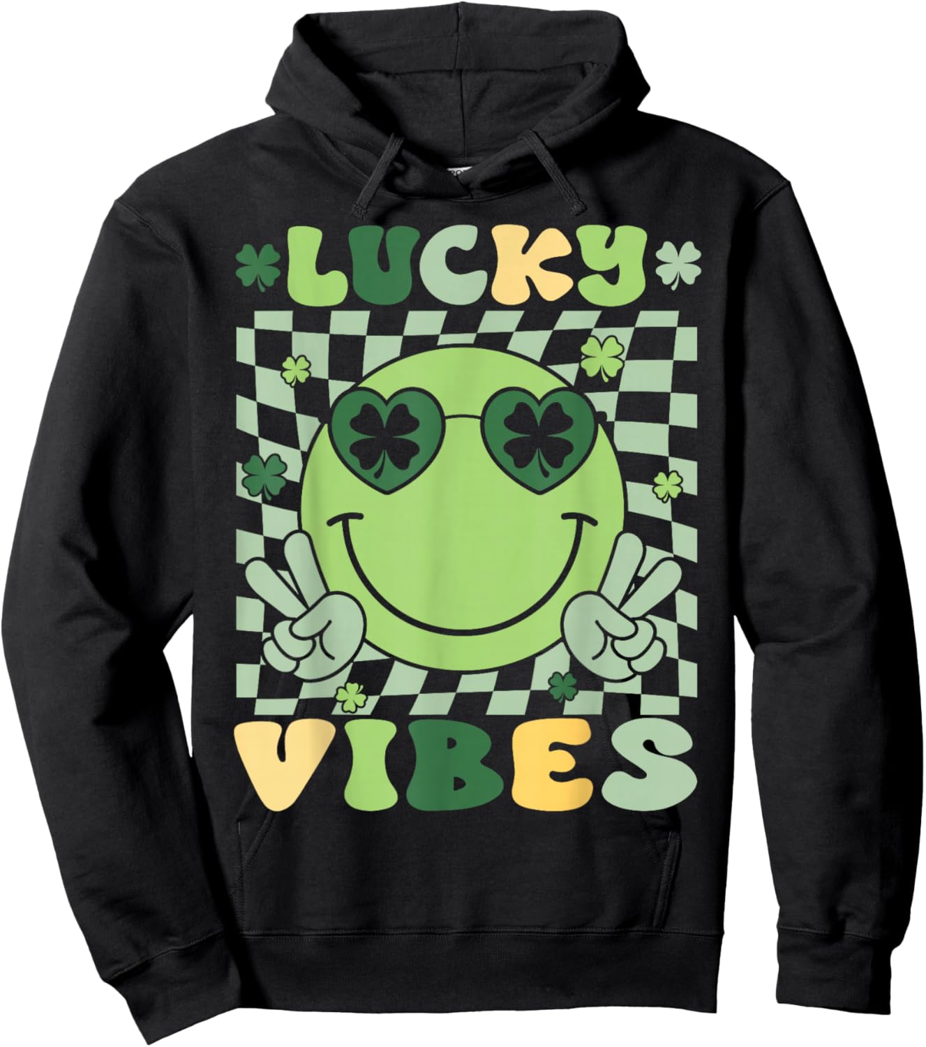 St Patricks Day Women Girls Kid Toddler Shamrock Lucky Vibes Hoodie - Hoodie | Black