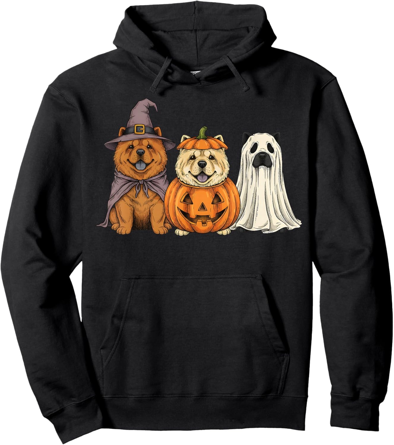 Spooky Ghost Chow Chow Pumpkin Halloween Dog Lover Hoodie - Hoodie | Black