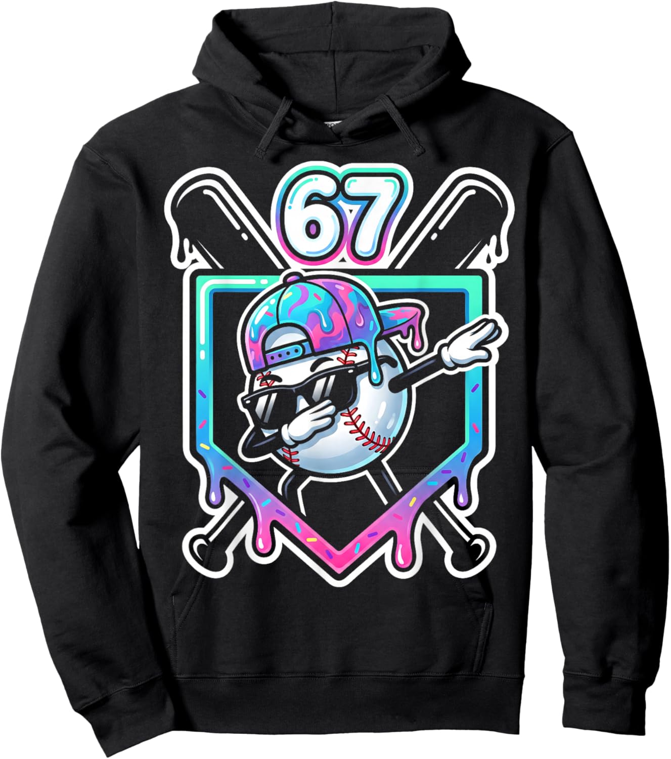Baseball Ice Cream Drip 67 Player Dabbing Six Seven Boys Hoodie - Hoodie | Black