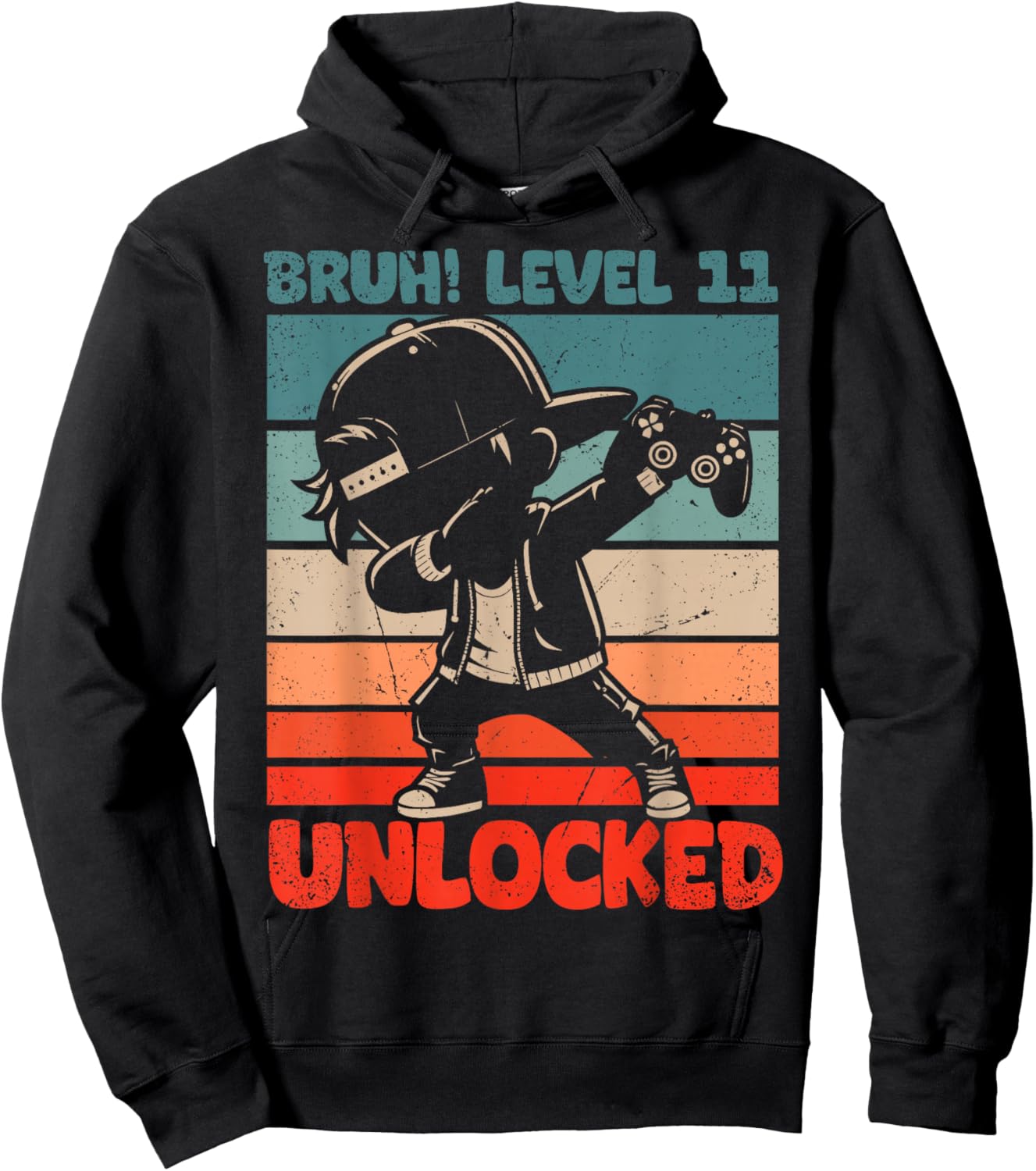 Bruh Level 11 Unlocked 11 Year Old 11th Birthday Dabbing Boy Hoodie - Hoodie | Black