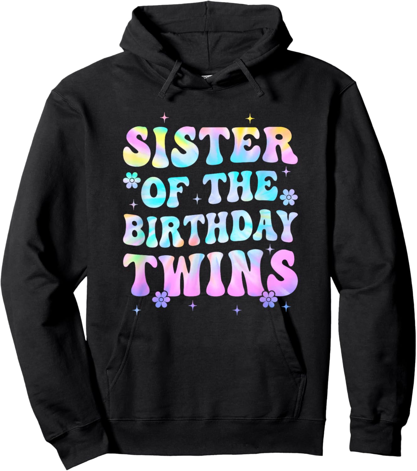 Sister of The Birthday Twins Girls Kids Party Retro Bday Hoodie - Hoodie | Black