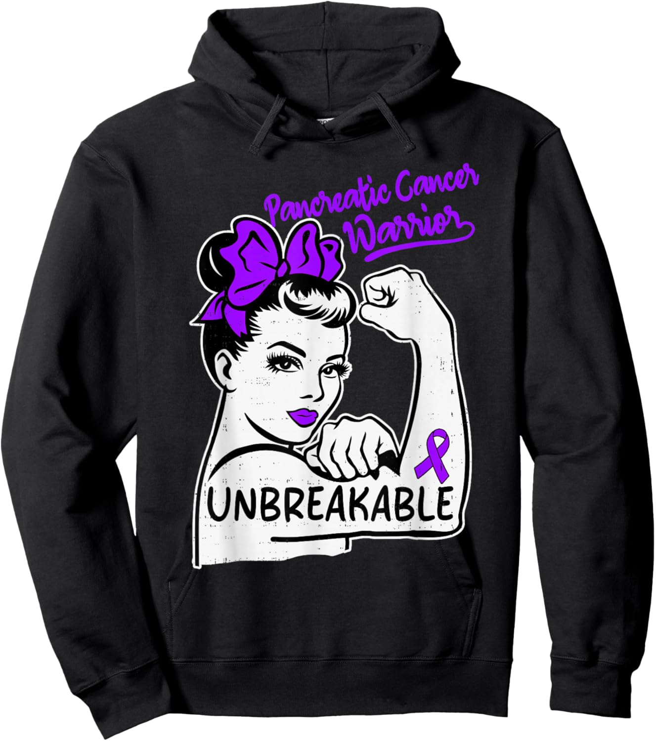 Pancreatic Cancer Warrior Awareness Ribbon Purple Hoodie - Hoodie | Black
