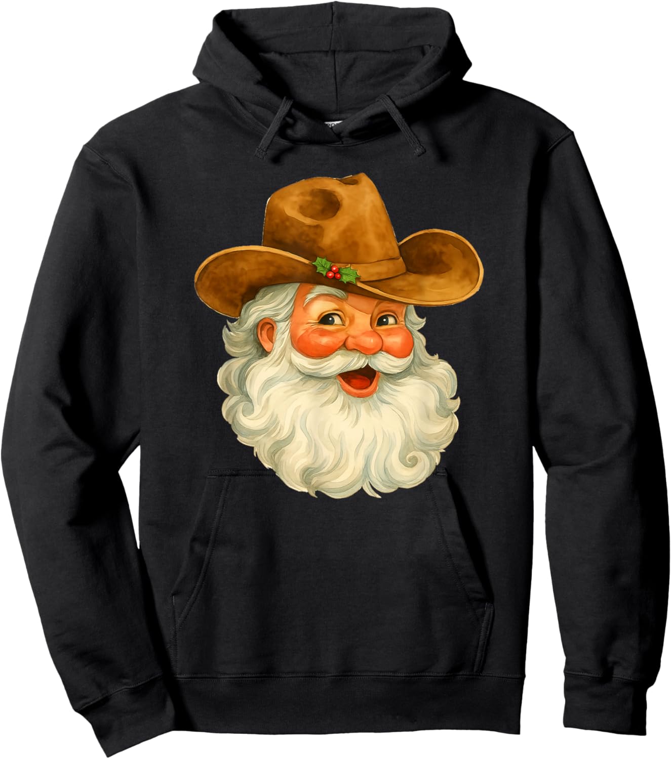 Santa Cowboy Western Christmas Xmas Holiday Pajamas Hoodie - Hoodie | Black
