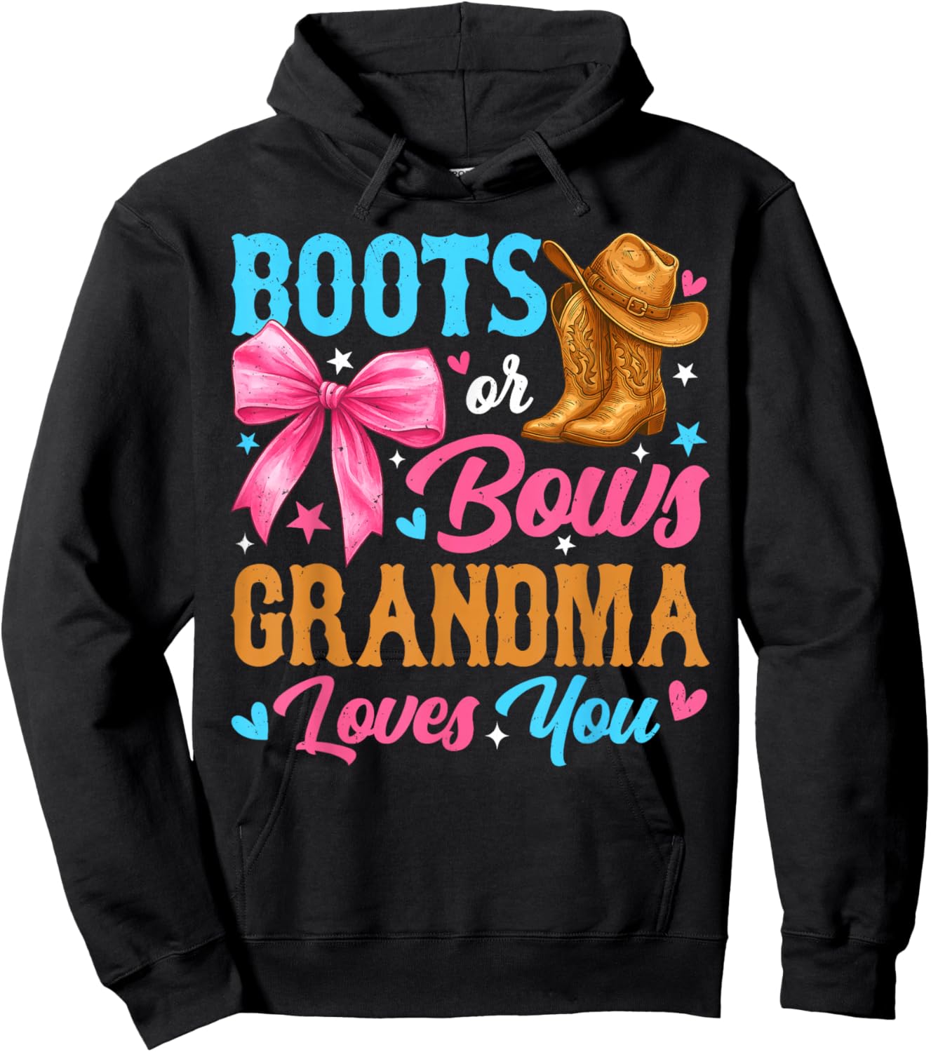Boots or Bows Grandma Loves You Gender Reveal Family Hoodie - Hoodie | Black