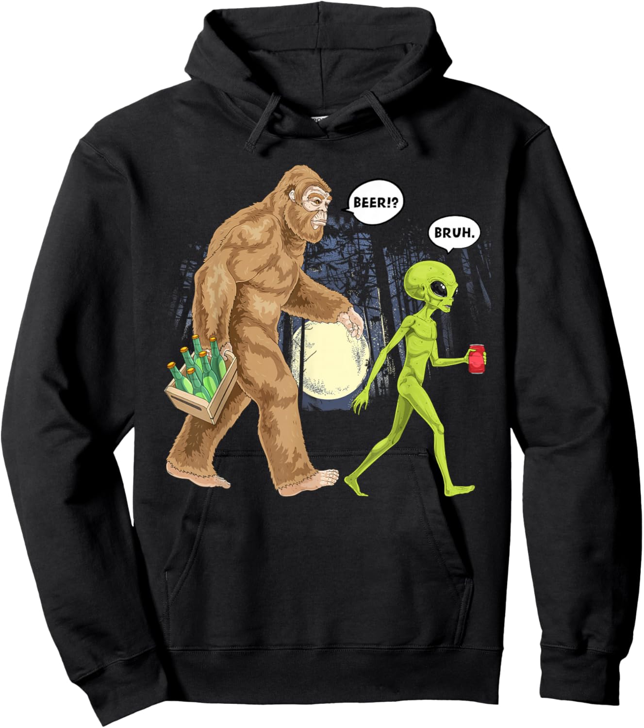 Bigfoot Alien Beer UFO Funny Futuristic Sasquatch Outdoor Hoodie - Hoodie | Black