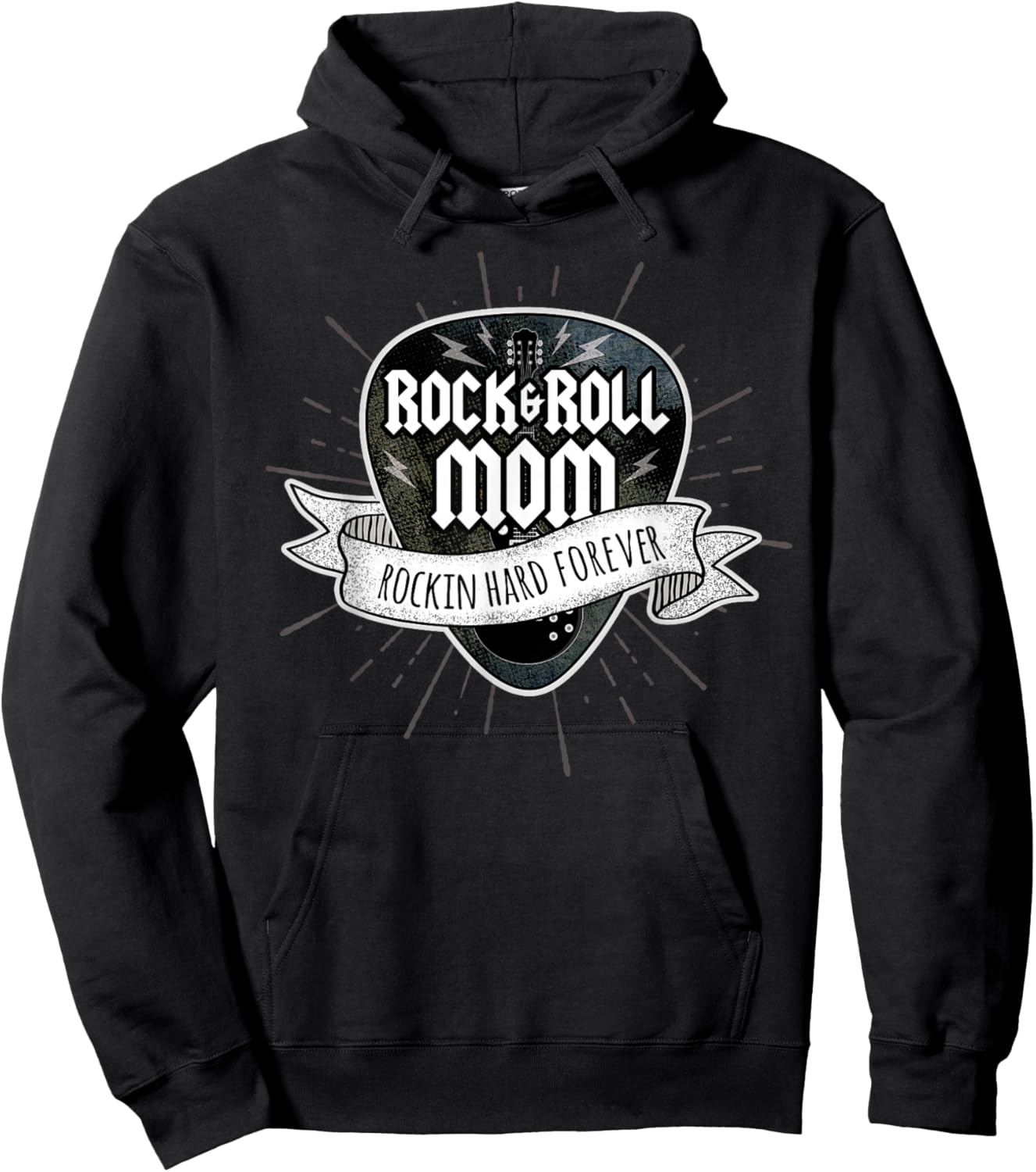 Rock and Roll Mom Sunburst Guitar Pick Logo Hoodie - Hoodie | Black