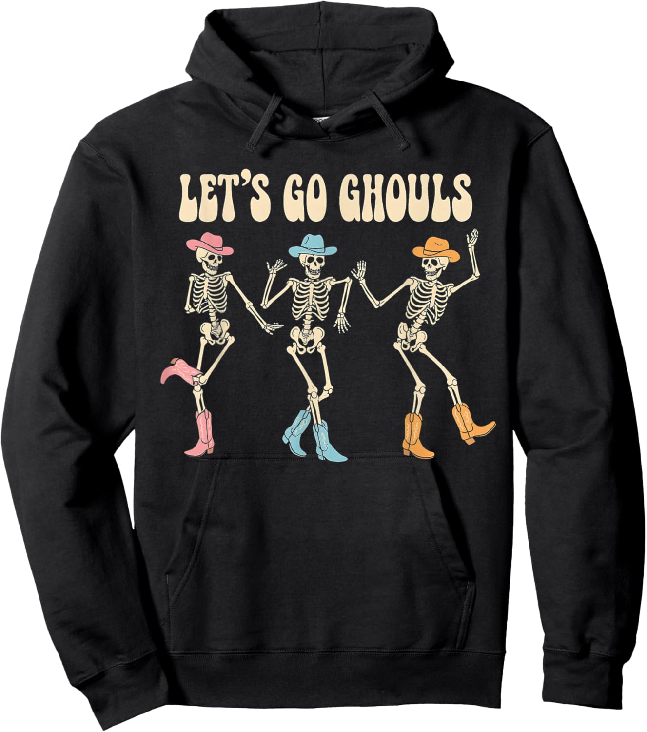Let's Go Ghouls Women Halloween Dancing Skeleton Ghost Hoodie - Hoodie | Black
