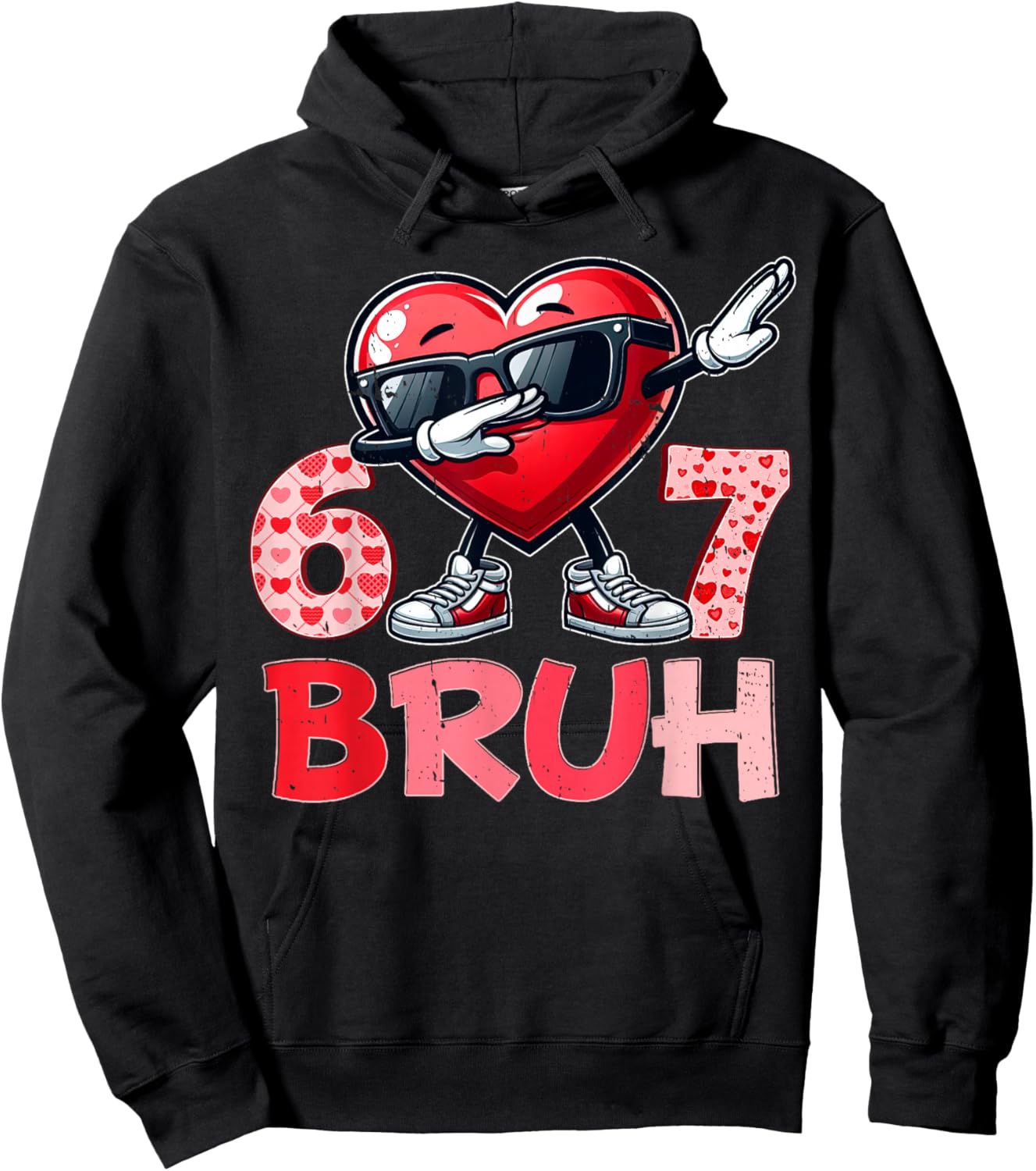 Bruh 67 Six Seven Heart Dabbing Valentines Day Shirts Boys Hoodie - Hoodie | Black