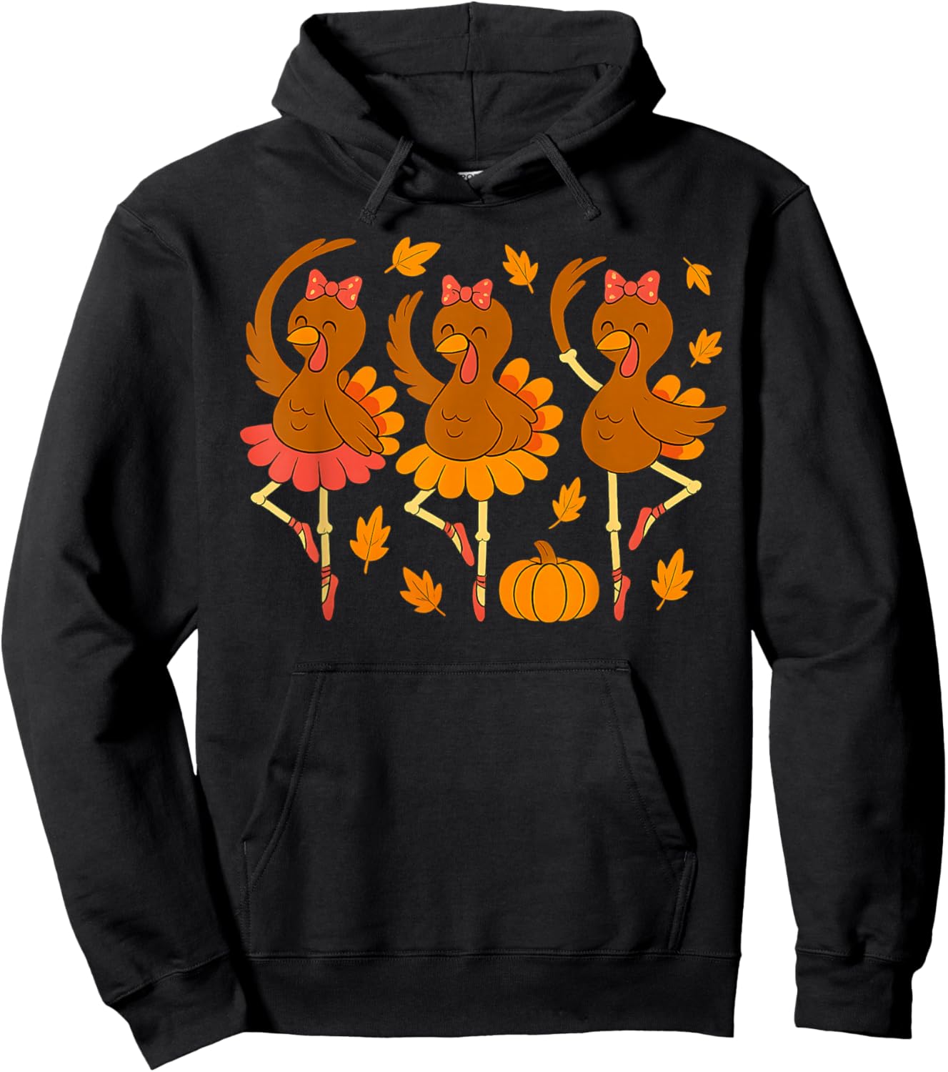 Ballet Turkey Pumpkin Fall Autumn Girls Turkey Thanksgiving Hoodie - Hoodie | Black