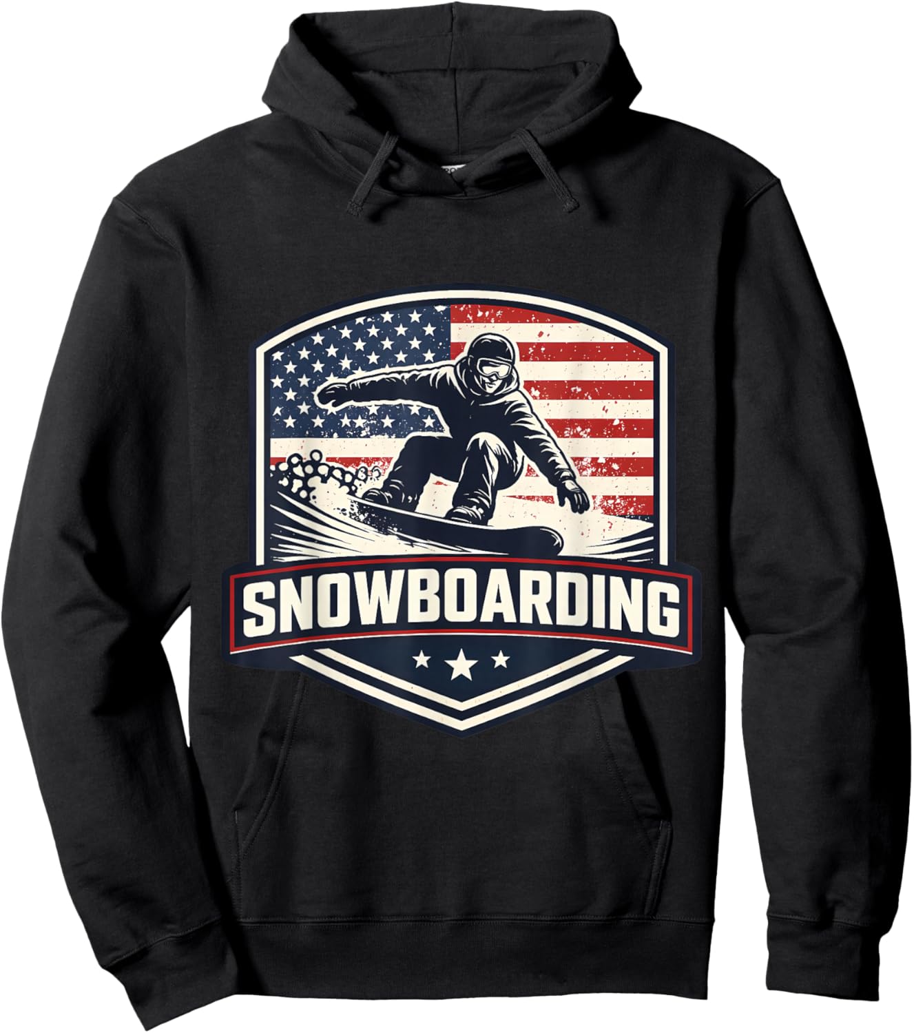 American Snowboarding Vintage USA Flag Snowboard Snowboarder Hoodie - Hoodie | Black