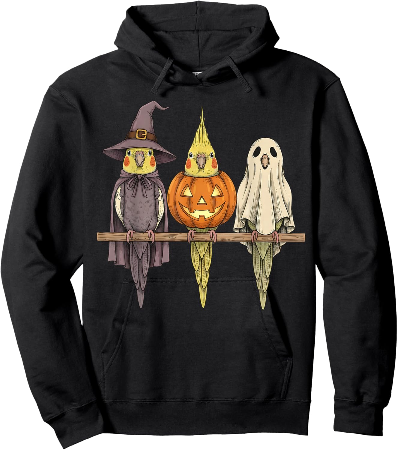 Spooky Ghost Cockatiel Parrot Lover Pumpkin Halloween Hoodie - Hoodie | Black