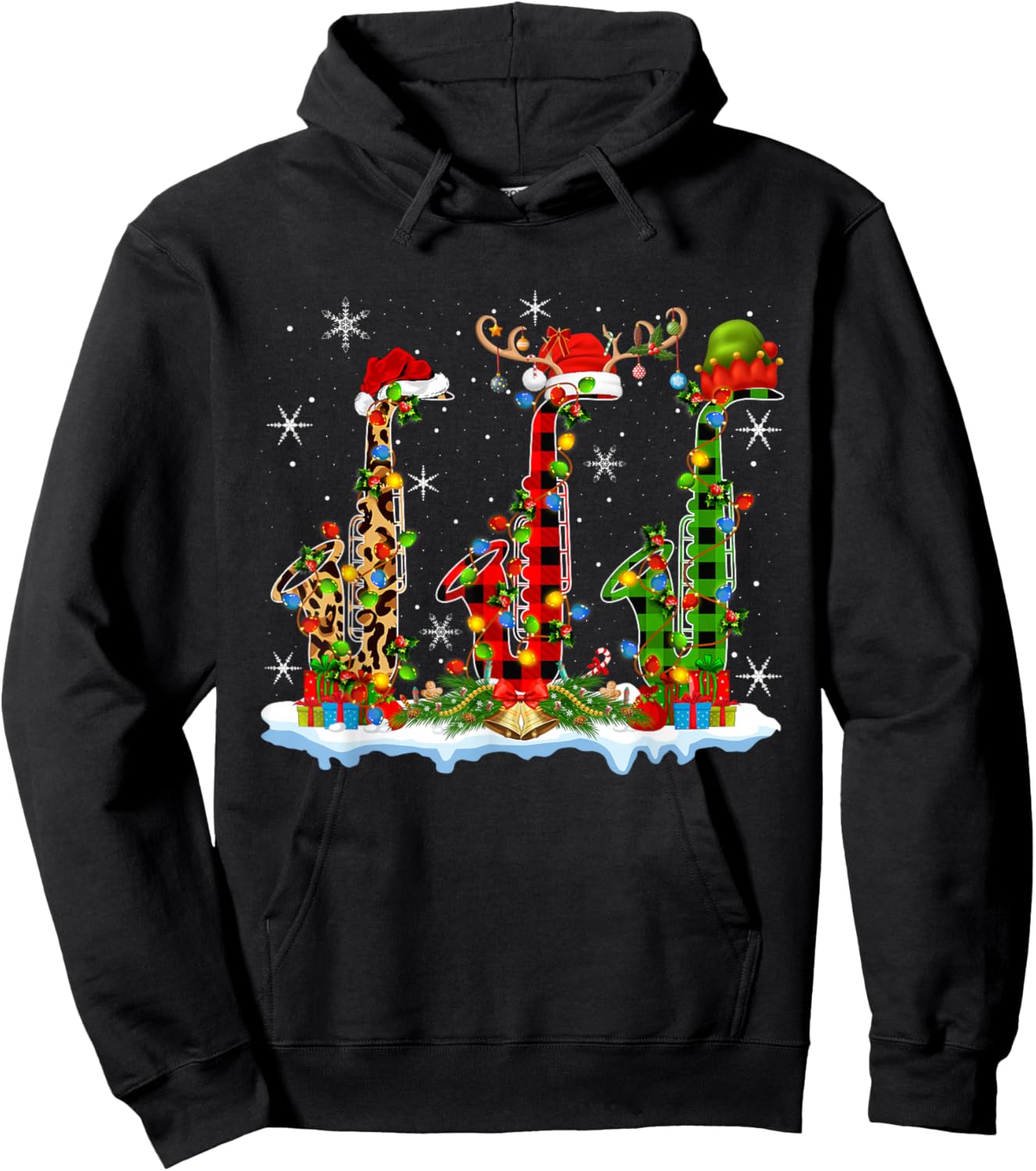 Saxophone Christmas Lights Marching Band Saxophone Jazz Xmas Hoodie - Hoodie | Black