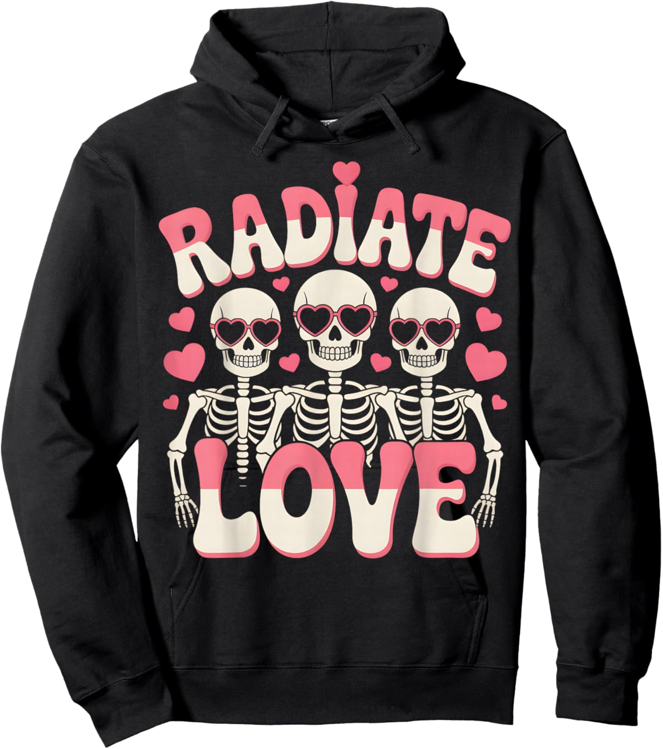 Radiate Love Skeleton Heart Sunglasses Retro Valentine Vibes Hoodie - Hoodie | Black
