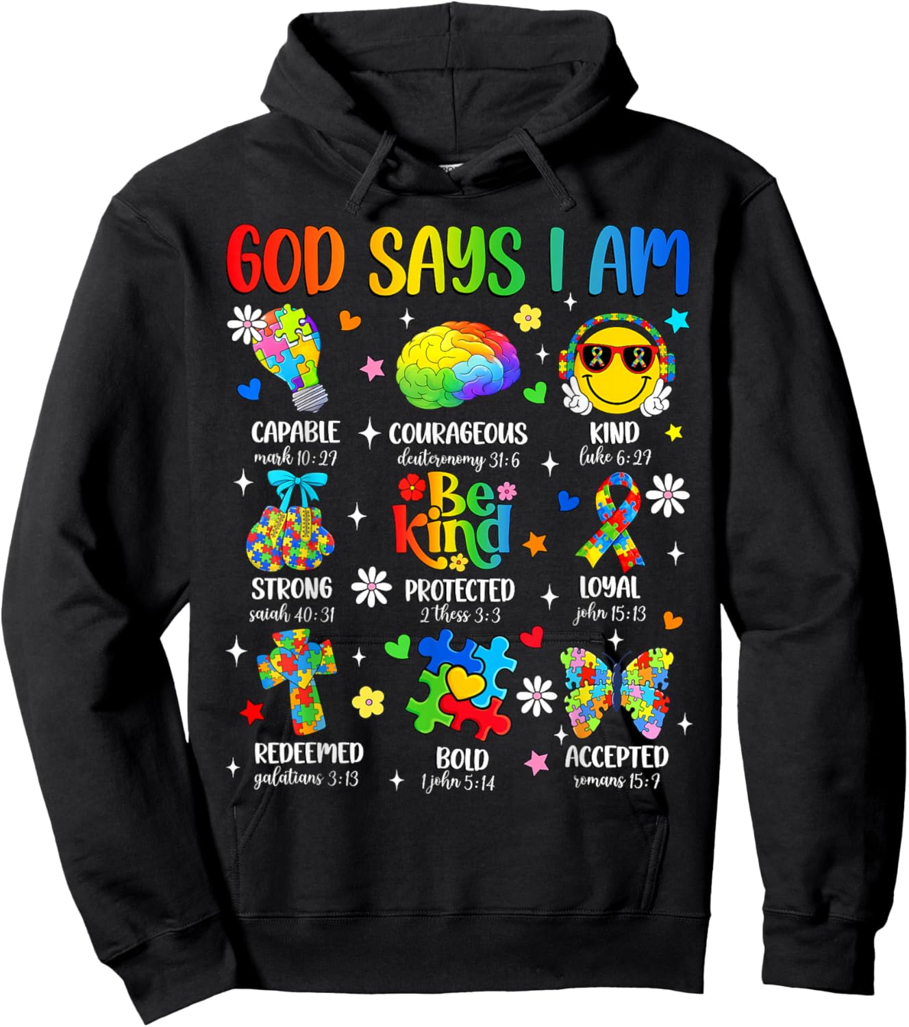 God Says I Am Be Kind Autism Awareness SPED Women Men Kids Hoodie - Hoodie | Black