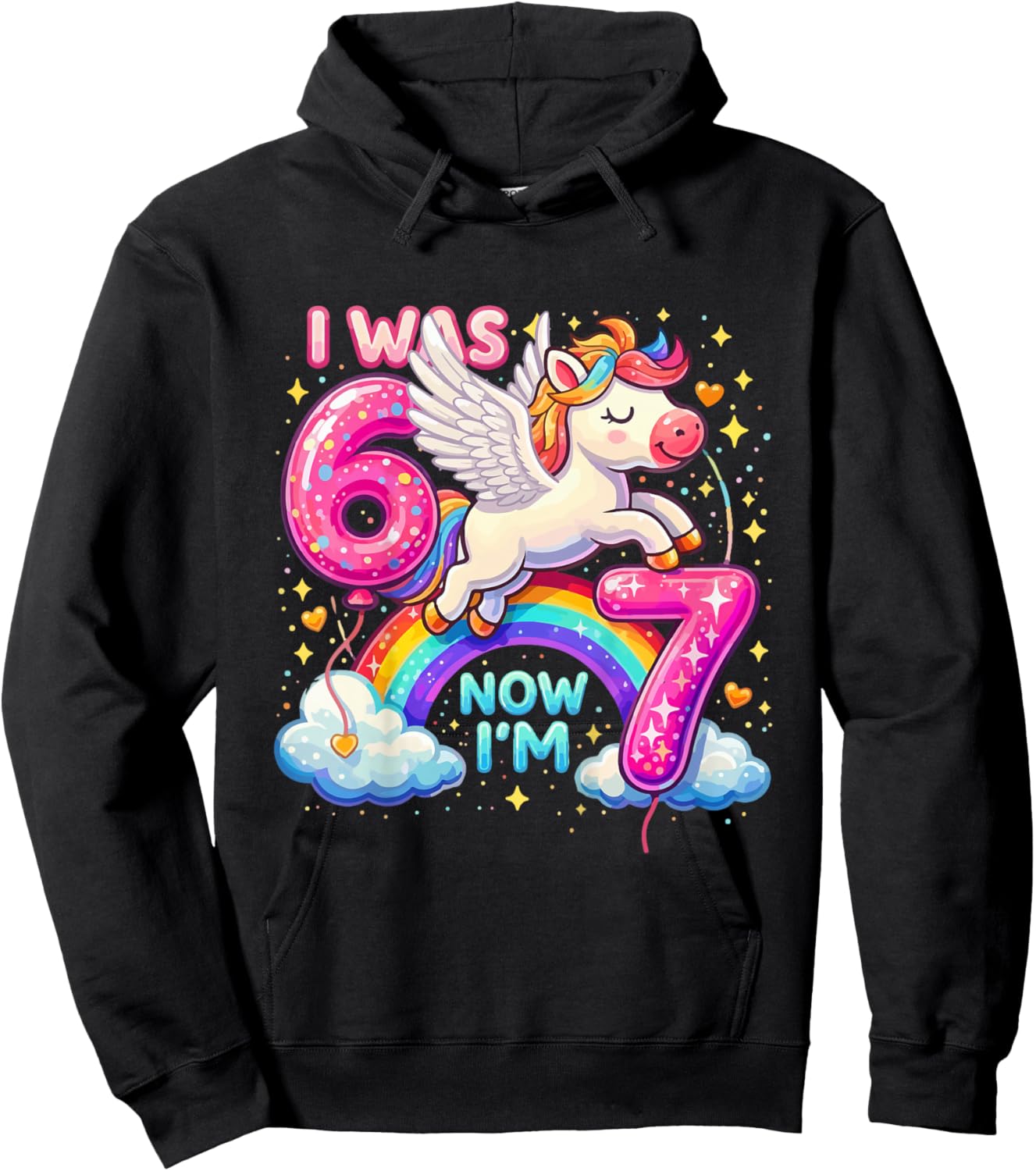 I was 6 Now I'm 7 Funny Six Seven Meme Unicorn Birthday Hoodie - Hoodie | Black
