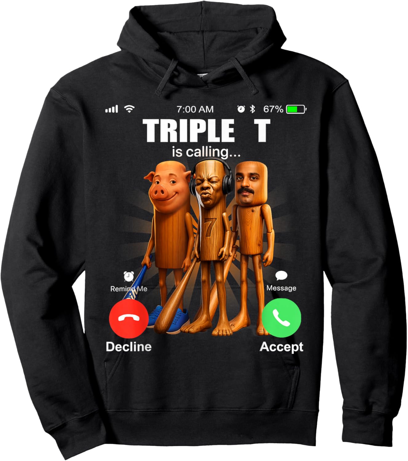 Funy Triple T Tung Tung Tung Speed John Pork Amir is Calling Hoodie - Hoodie | Black