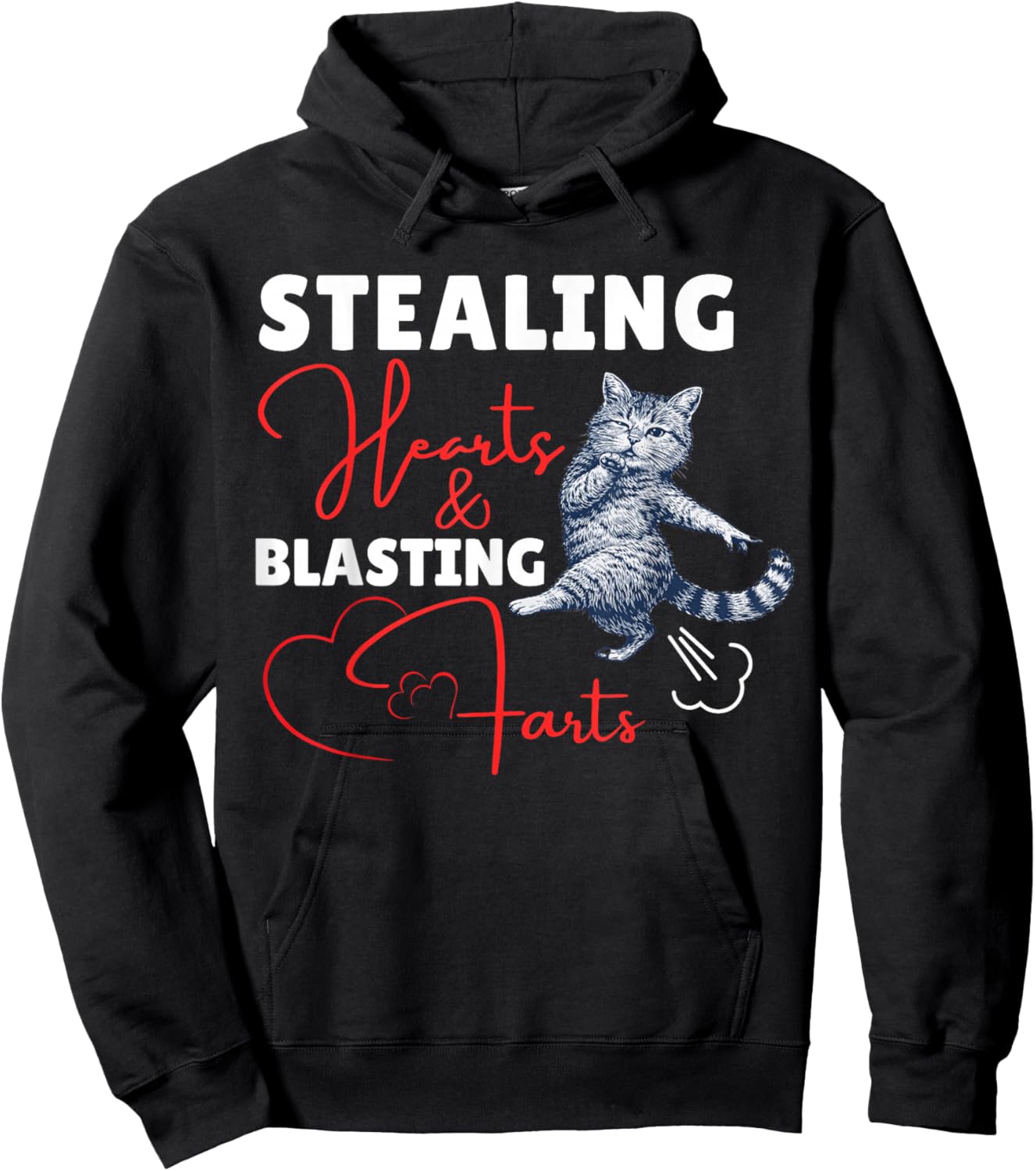 Stealing Hearts and Blasting Farts Funny Cat Lover Valentine Hoodie - Hoodie | Black