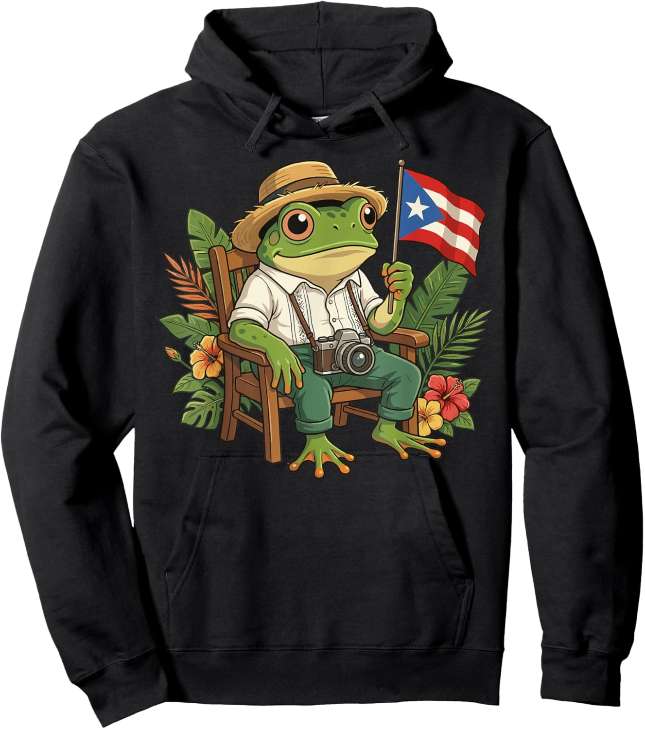 Coqui Frog Puerto Rico Flag Taino Boricua Hispanic Palm Hoodie - Hoodie | Black