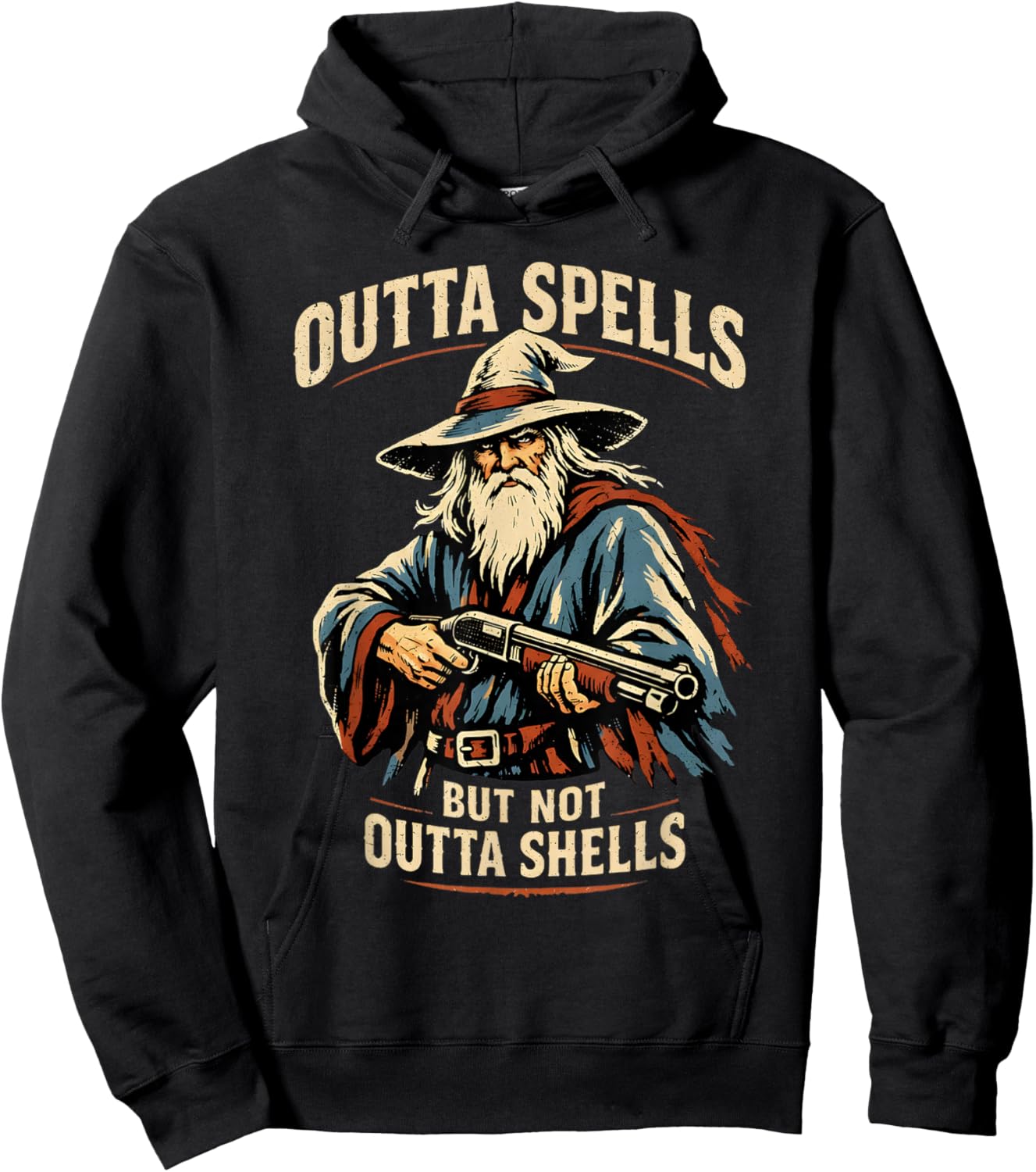 Outta Spells But Not Outta Shells Wizard Fantasy Meme Hoodie - Hoodie | Black