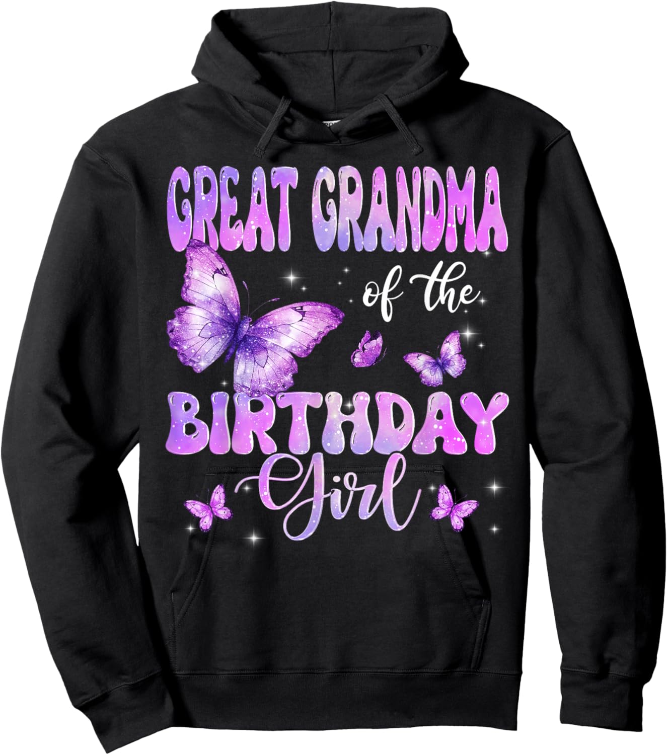 Great Grandma of The Birthday Girl Butterfly Funny Family Hoodie - Hoodie | Black