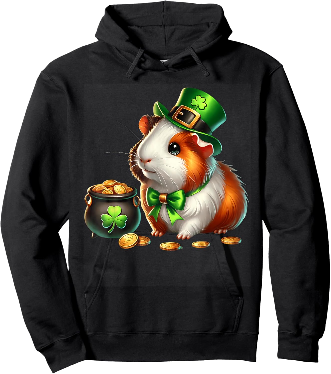 Cute Guinea Pig Leprechaun St Patricks Day Shamrock Kids Hoodie - Hoodie | Black