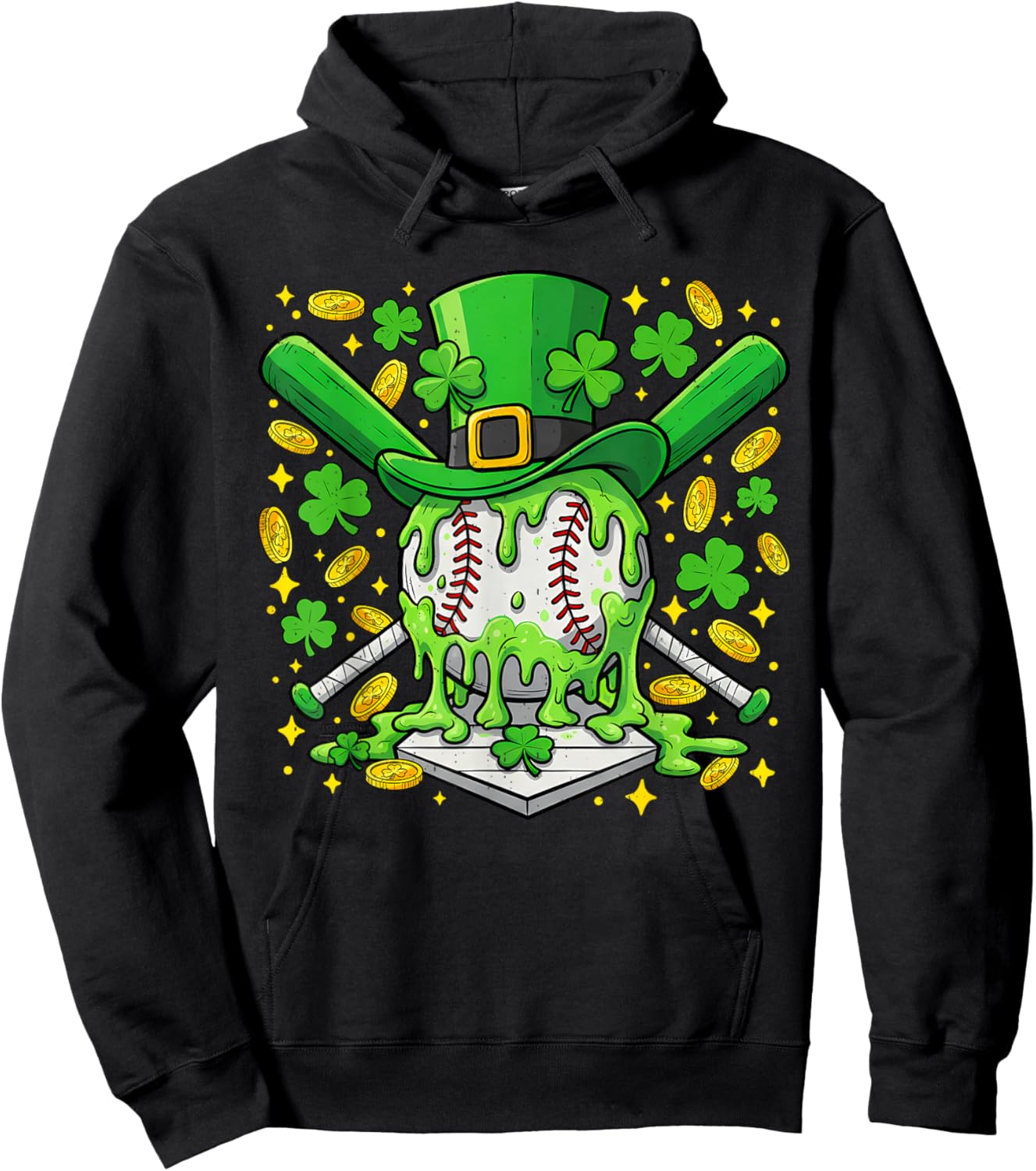 Baseball Drip Green St Patricks Day Irish Sport Boy Teen Kid Hoodie - Hoodie | Black
