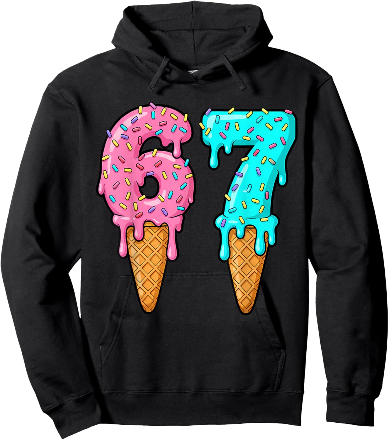67 Ice Cream Drip Meme Six Seven Gen Alpha Slang Hoodie - Hoodie | Black