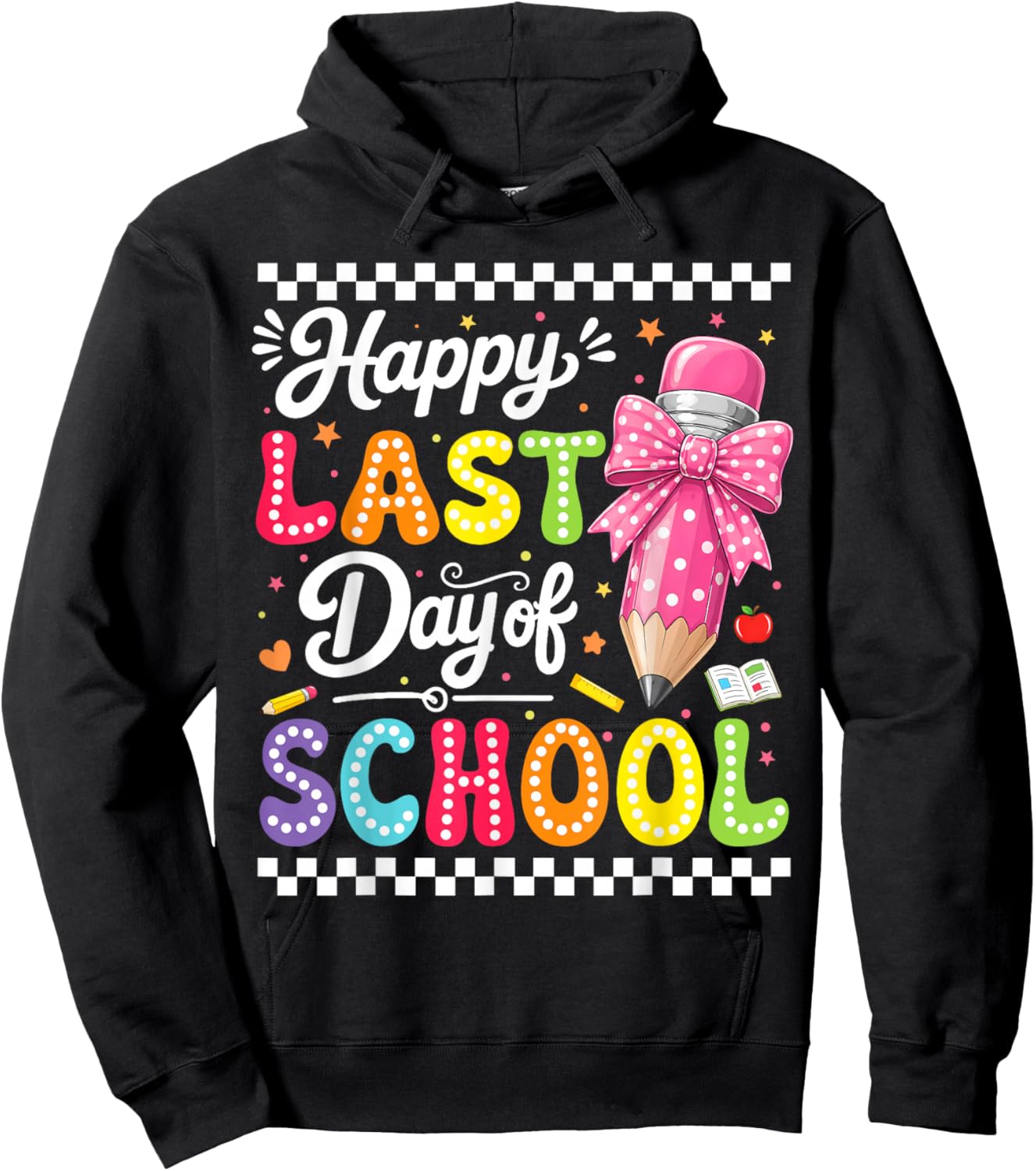 Happy Last Day of School Kids Girl Teacher Bow Graduation Hoodie - Hoodie | Black