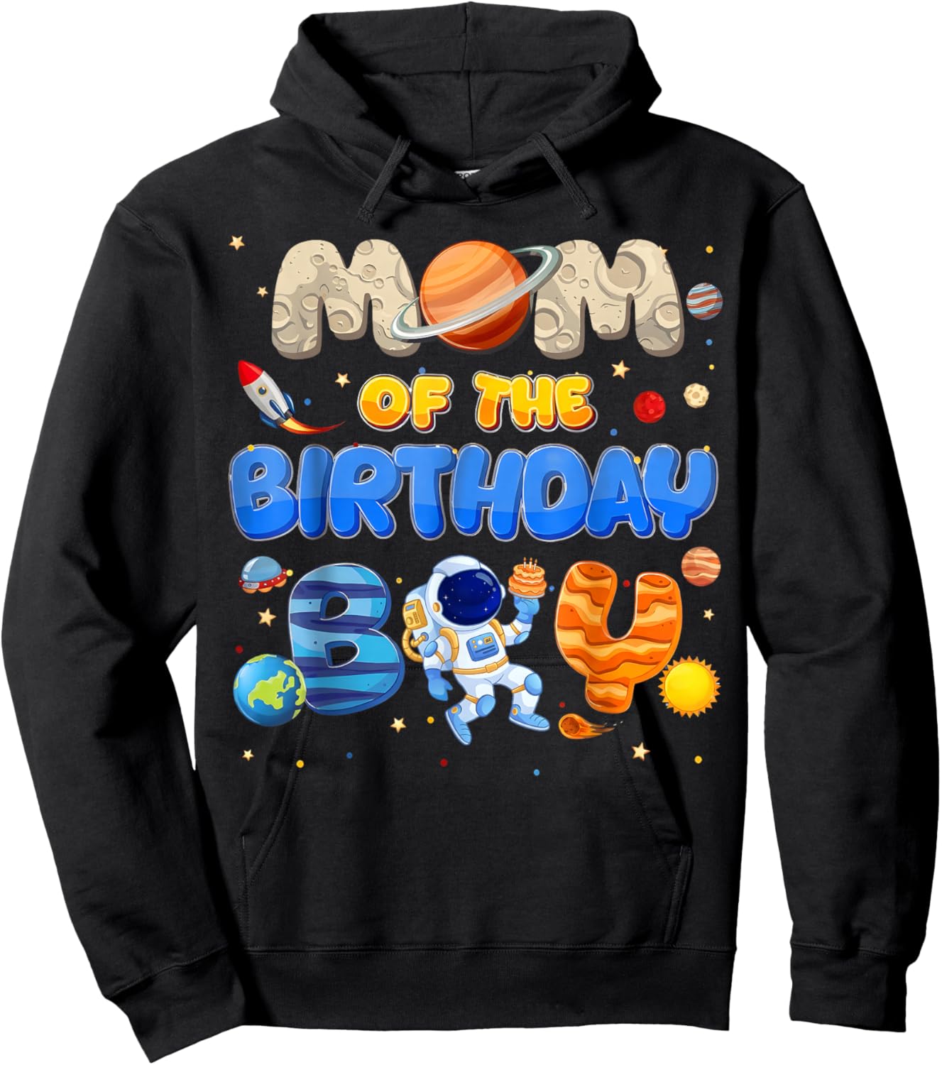 Mom of The Birthday Boy Space Astronaut Matching Family Hoodie - Hoodie | Black