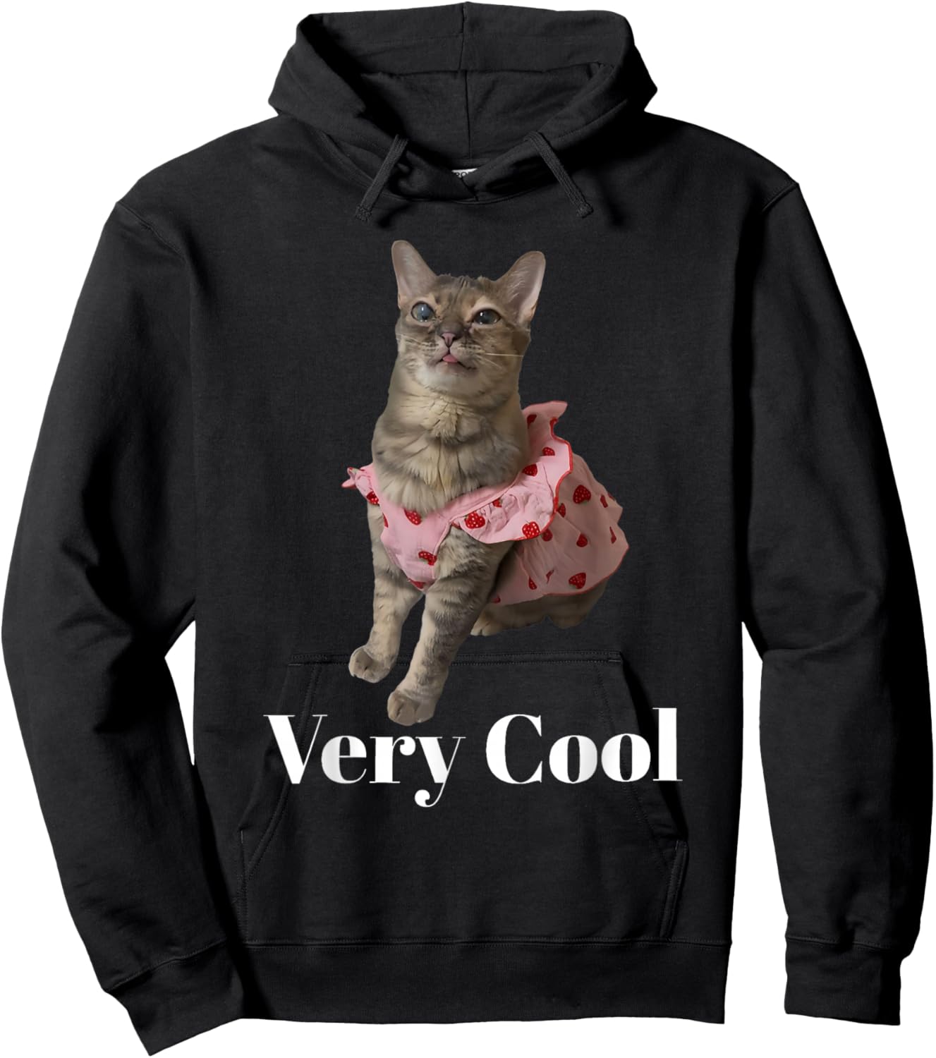 Gumbus Very Cool Strawberry Funny Brainrot Cat Dank Meme Hoodie - Hoodie | Black