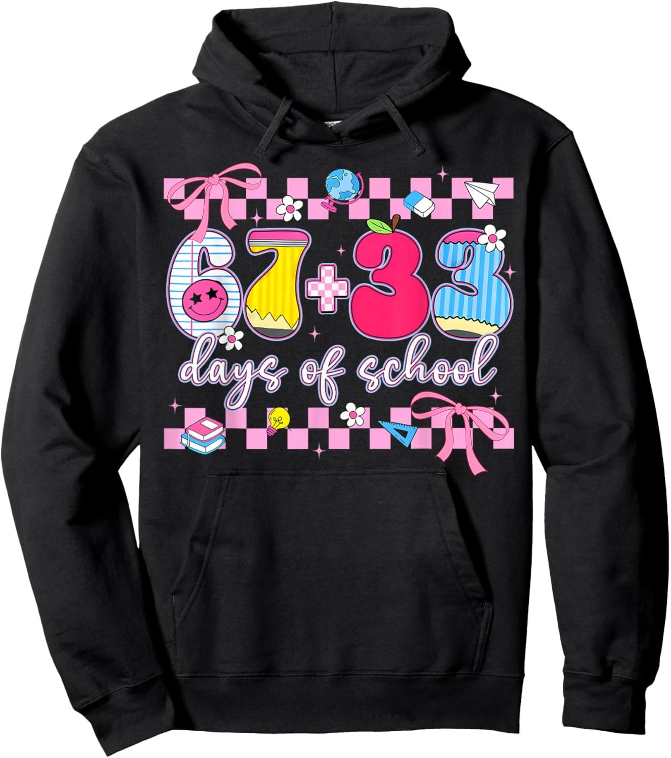 67 33 Days of School 100th Day Coquette Bow Girls Hoodie - Hoodie | Black