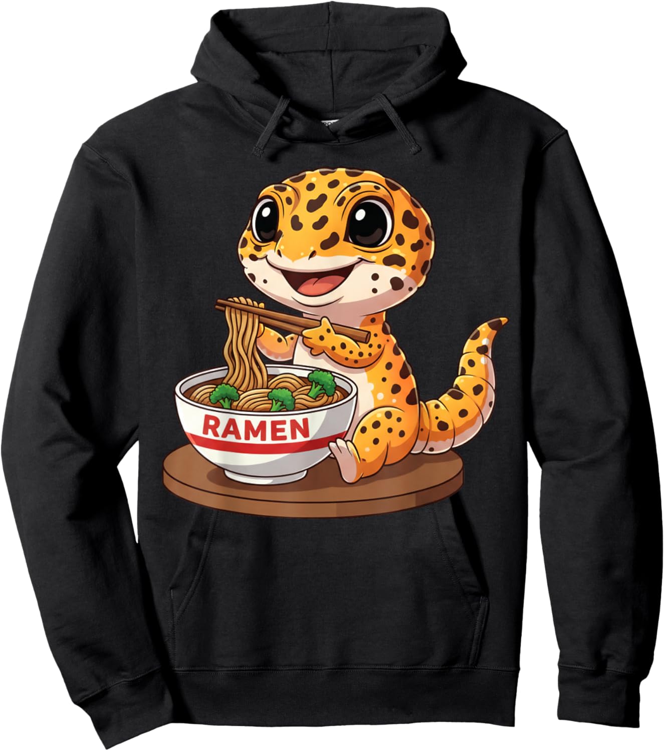 Funny Lizard Reptile Leopard Gecko Eating Ramen Japanese Hoodie - Hoodie | Black