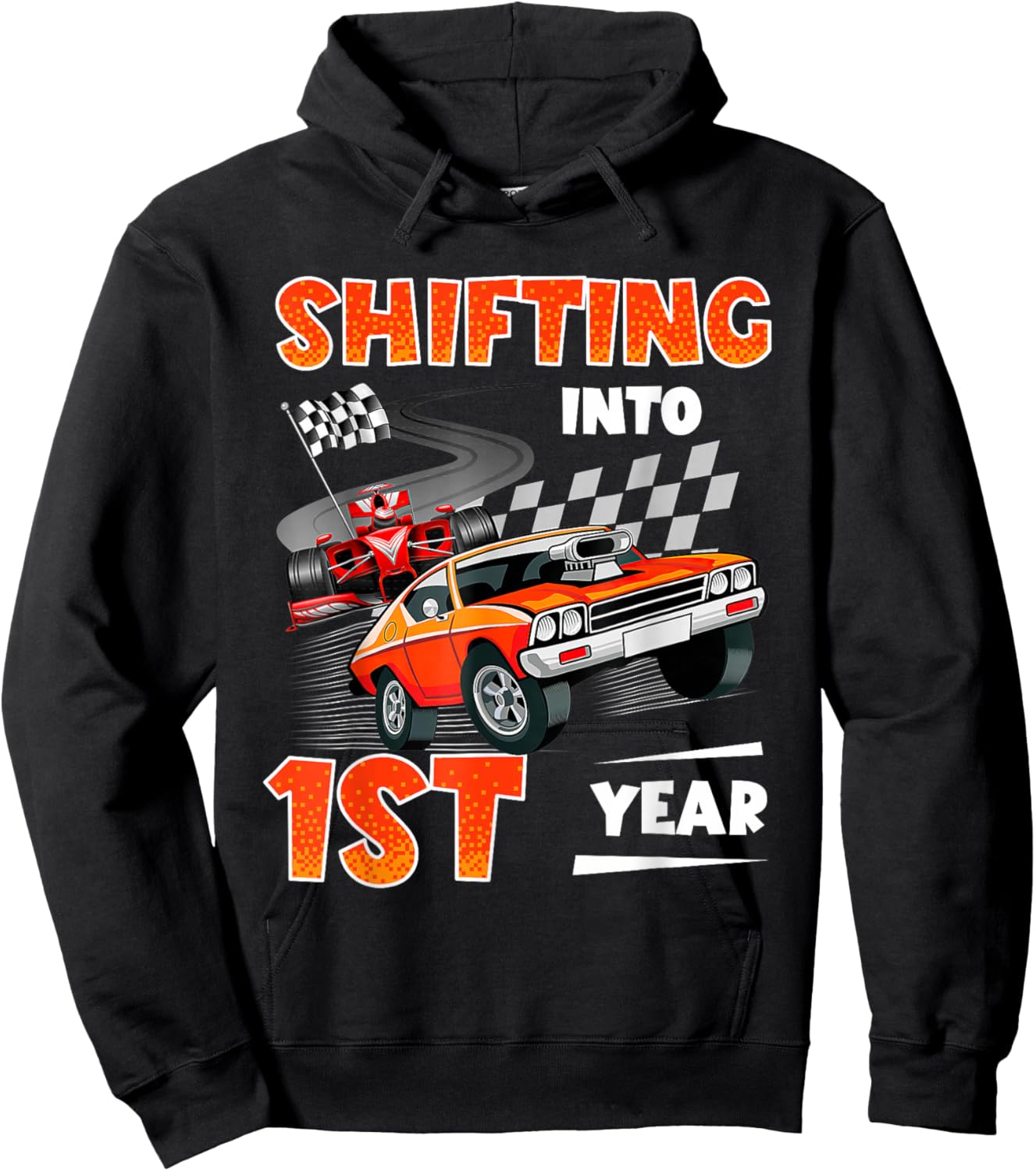 Shifting into 1st Years Racing Car Birthday 1 Year Old Hoodie - Hoodie | Black