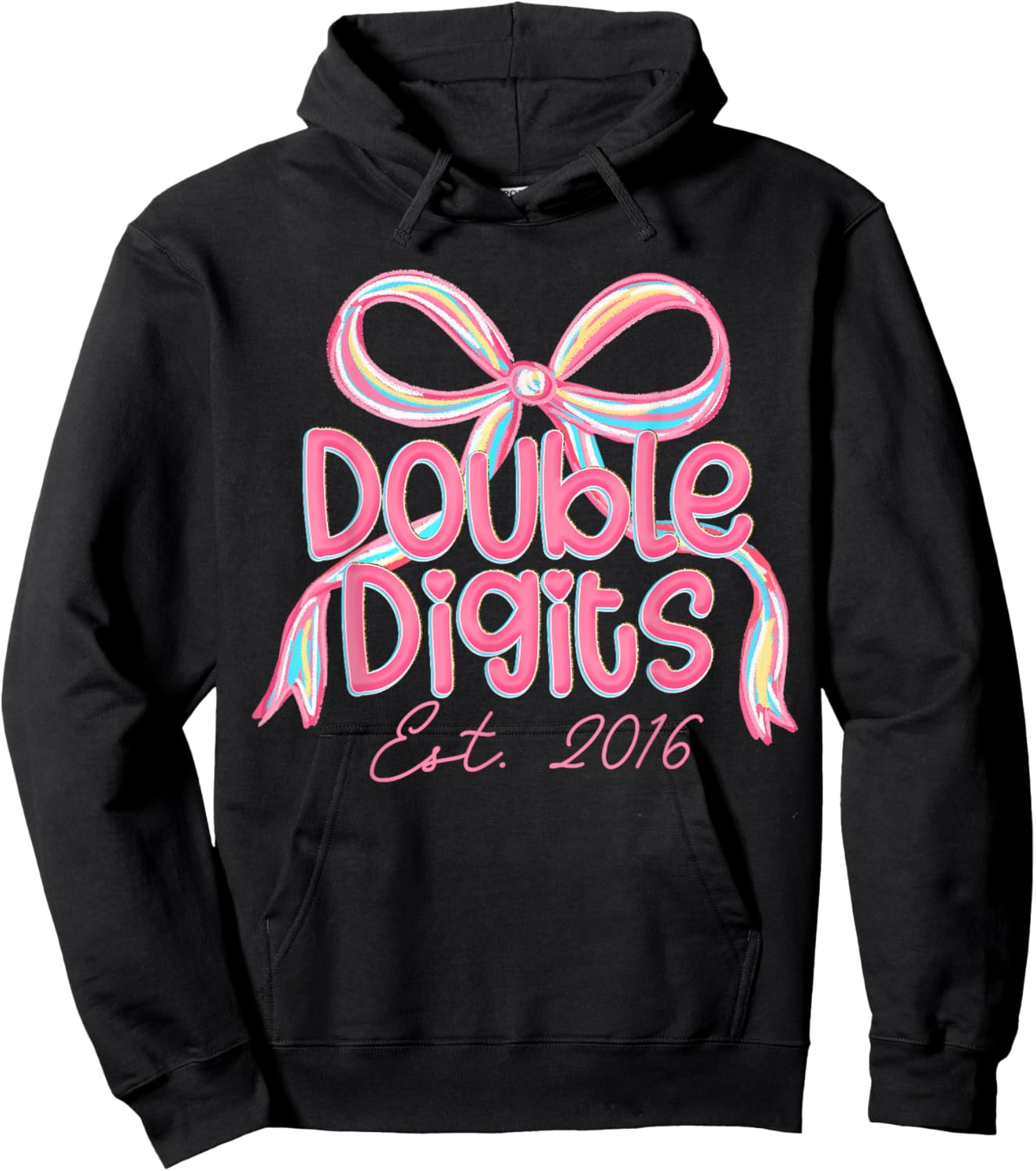 Coquette Pink Bow Ten Double Digits 10th Birthday Est 2016 Hoodie - Hoodie | Black