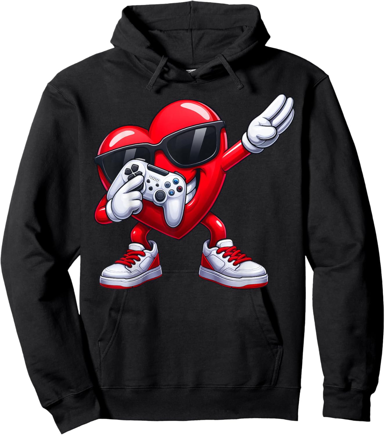 Funny Dabbing Heart Gaming Game Valentine Men Boy Kid Hoodie - Hoodie | Black