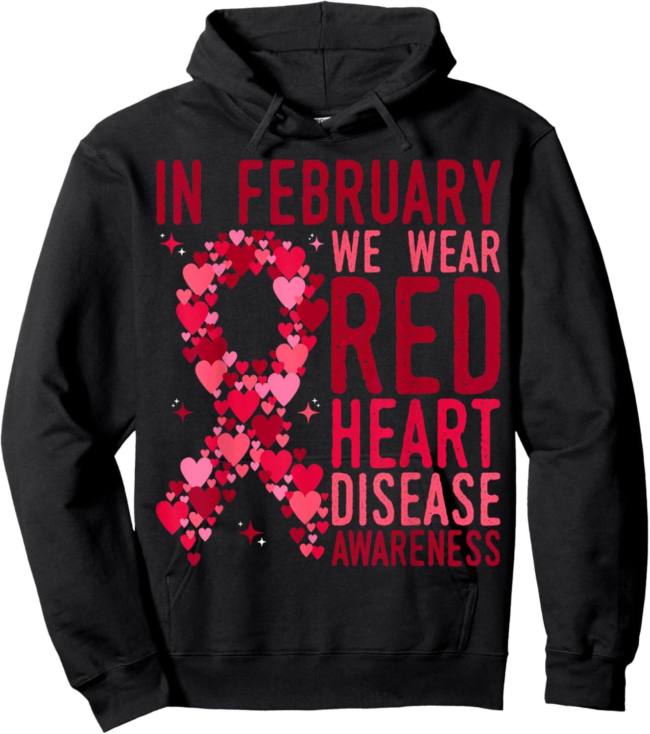 in February We Wear Red Heart Disease Awareness Month Hoodie - Hoodie | Black