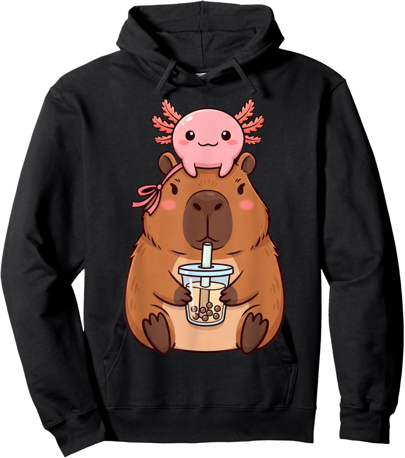 Cute Capybara Drinking Boba Tea Kawaii Axolotl Bubble Tea Hoodie - Hoodie | Black