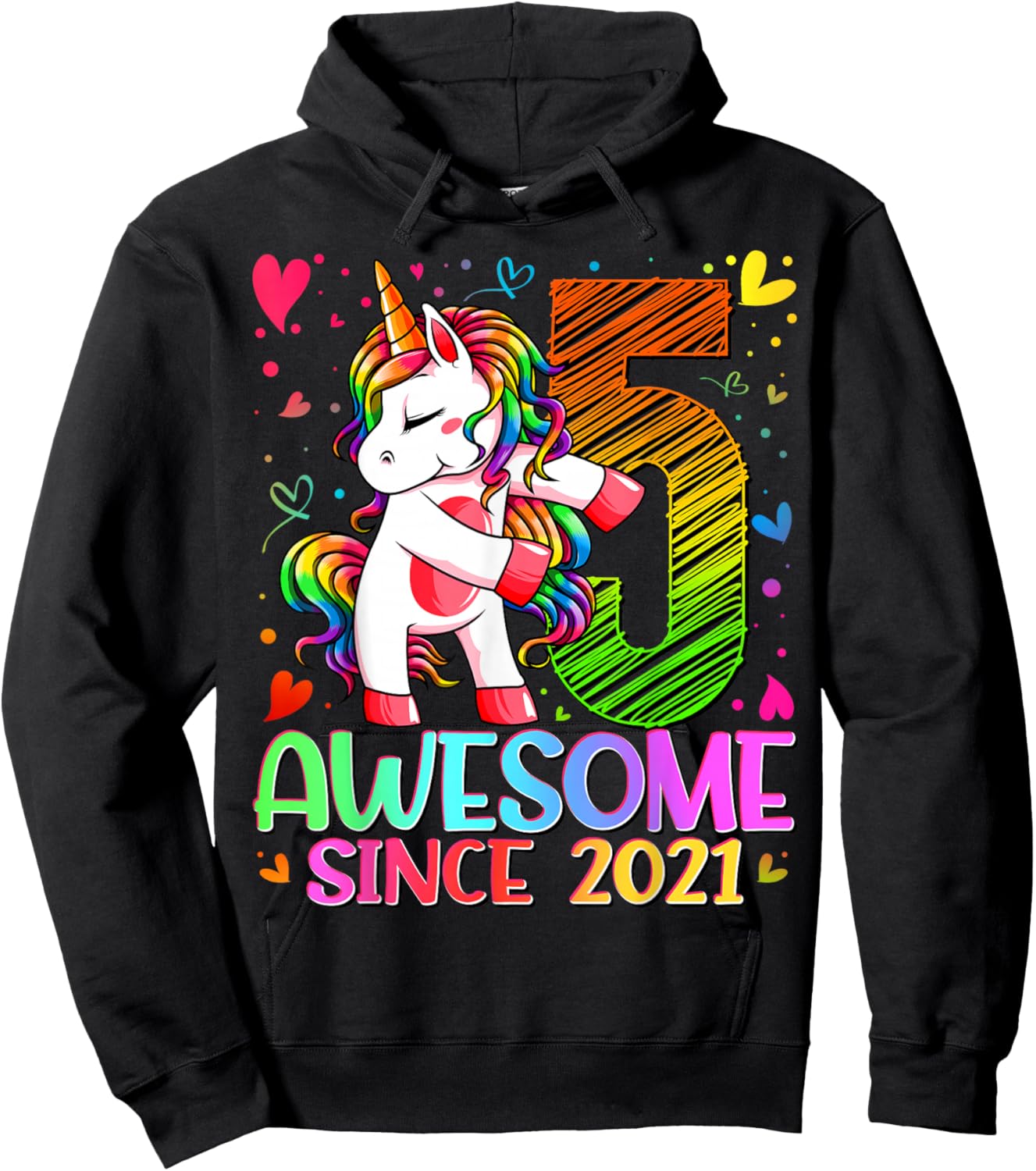 5th Birthday Shirt Girl 5 Year Old Gifts 5 Birthday Girl Hoodie - Hoodie | Black