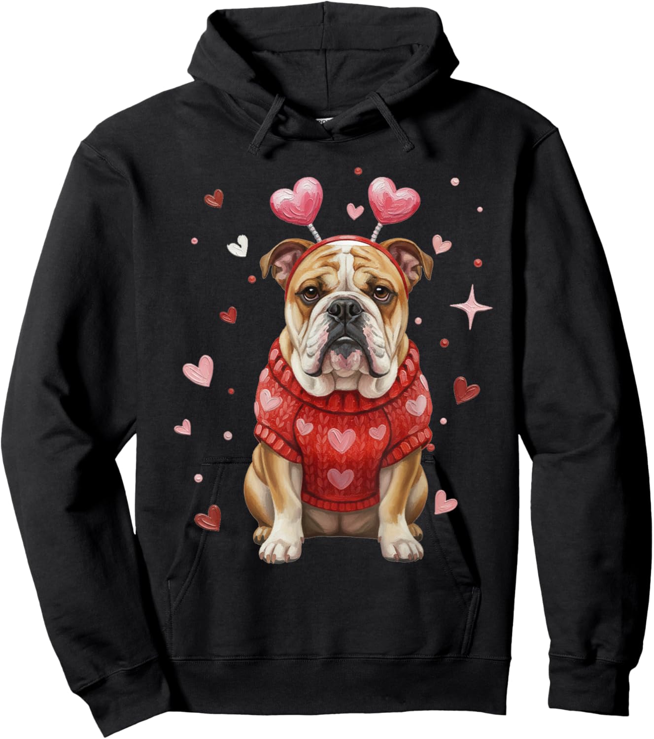 Cute Bulldog Valentine Heart Valentines Day Hoodie - Hoodie | Black