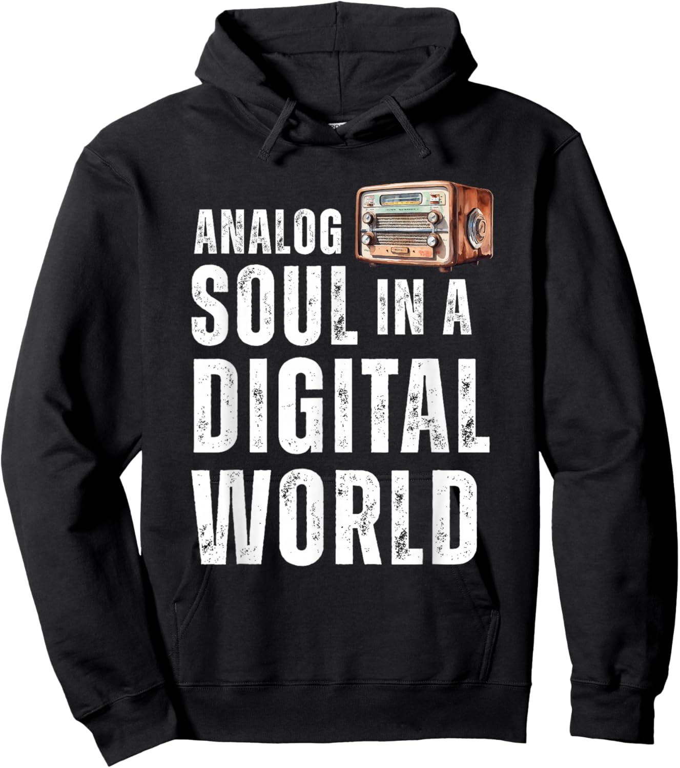 Analog Soul in a Digital World Retro Aesthetic Tech Design Hoodie - Hoodie | Black