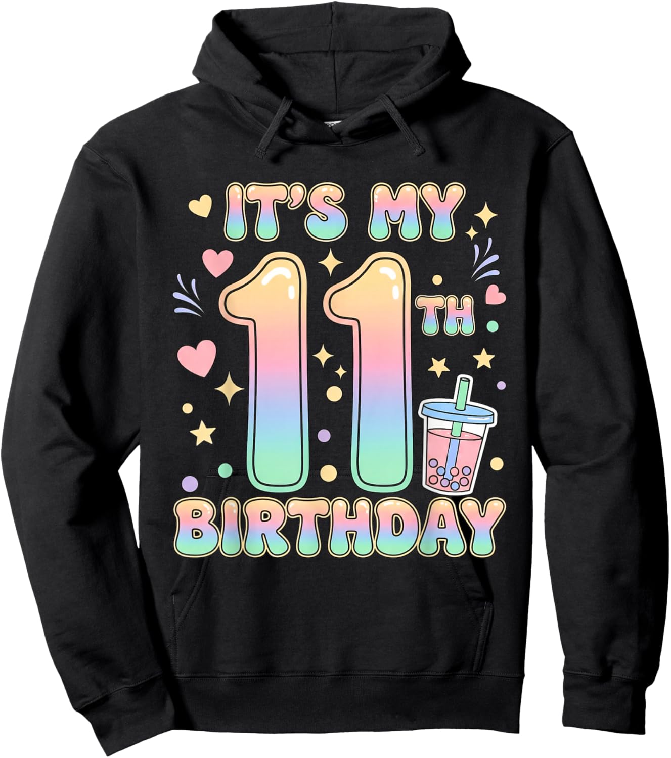 It's My 11th Birthday Bubble Boba Tea Party 11 Year Old Girl Hoodie - Hoodie | Black